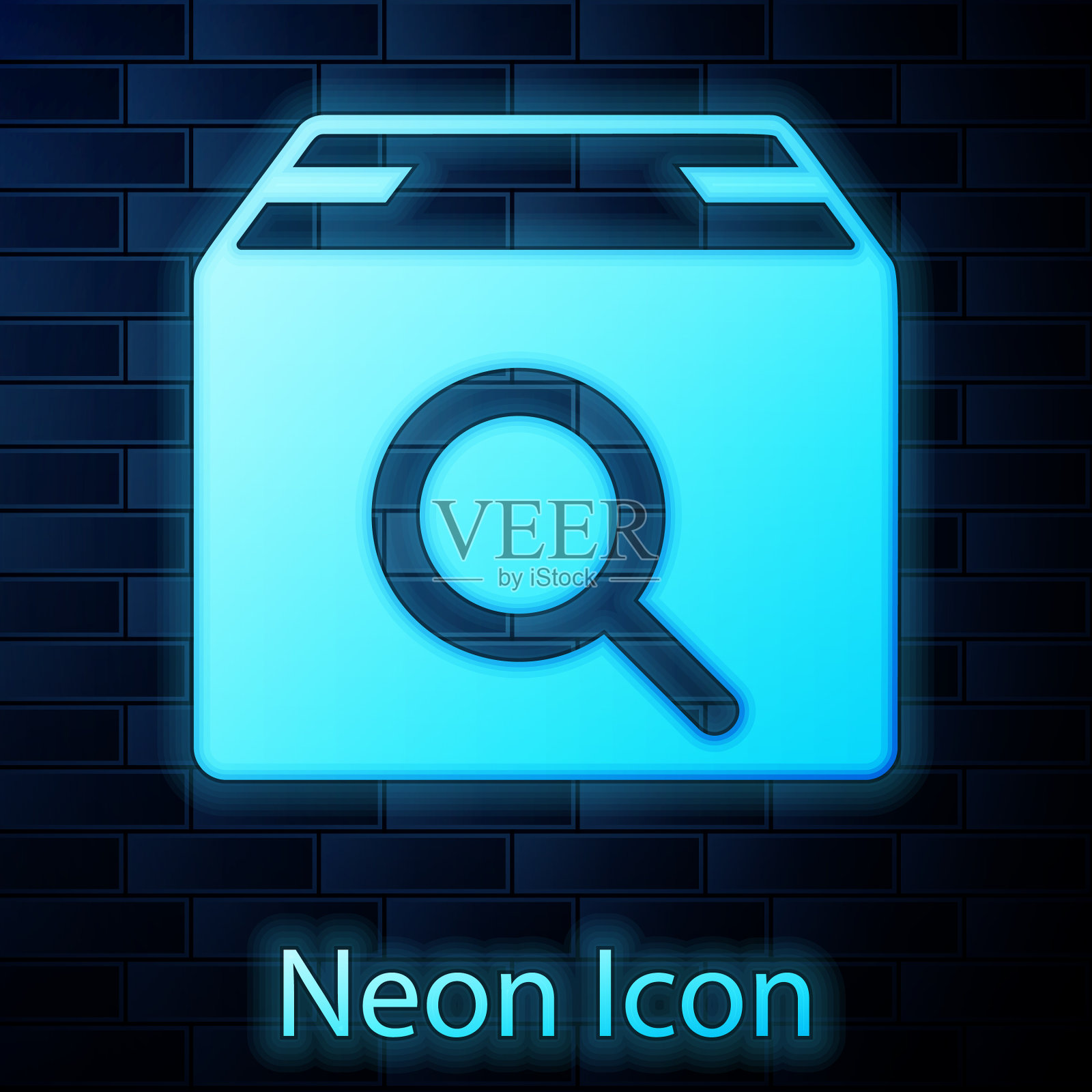 发光的霓虹灯搜索包图标孤立的砖插画图片素材