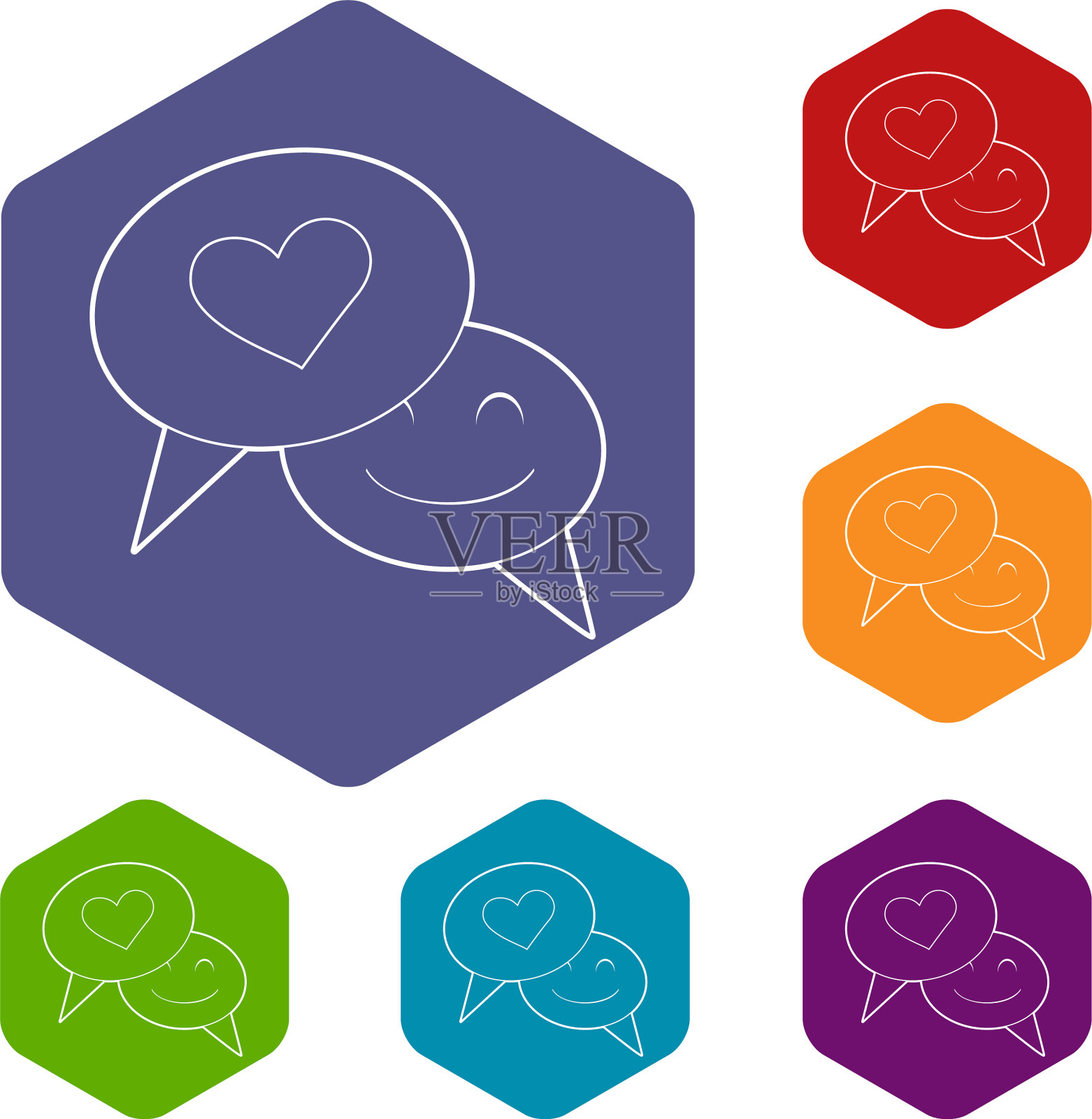 言语泡泡心图标轮廓风格图标素材