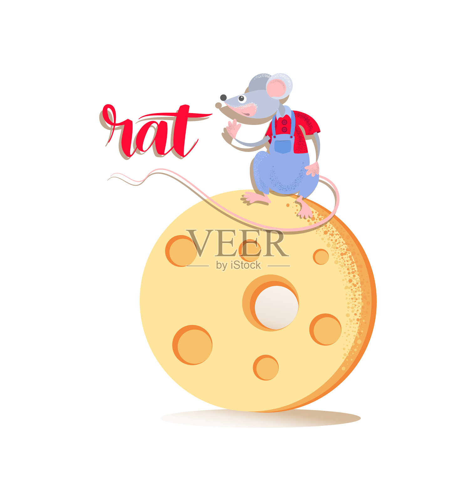 可爱的老鼠坐在奶酪上插画图片素材