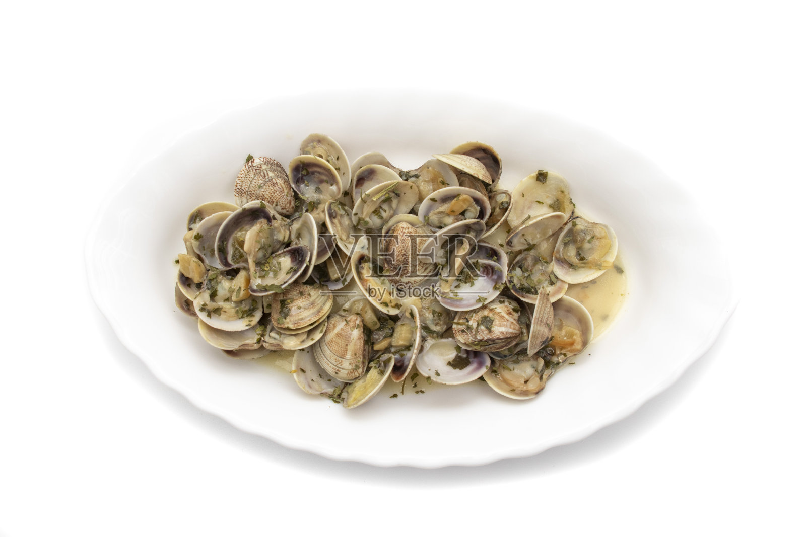 蛤蜊配大蒜,欧芹,橄榄油照片摄影图片