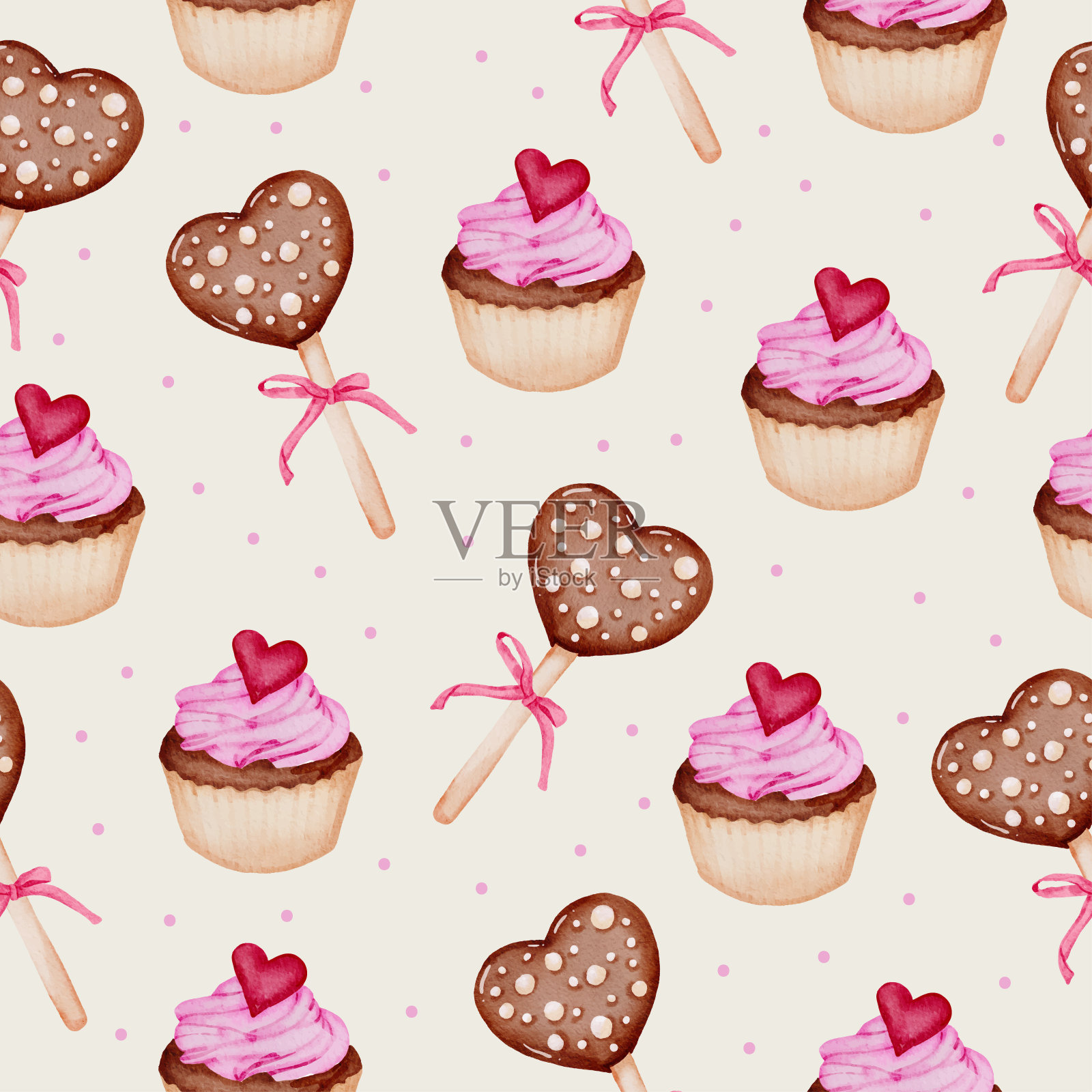 集大孤立的水彩情人节概念元素可爱浪漫的红粉红色心形装饰,矢量插图。插画图片素材