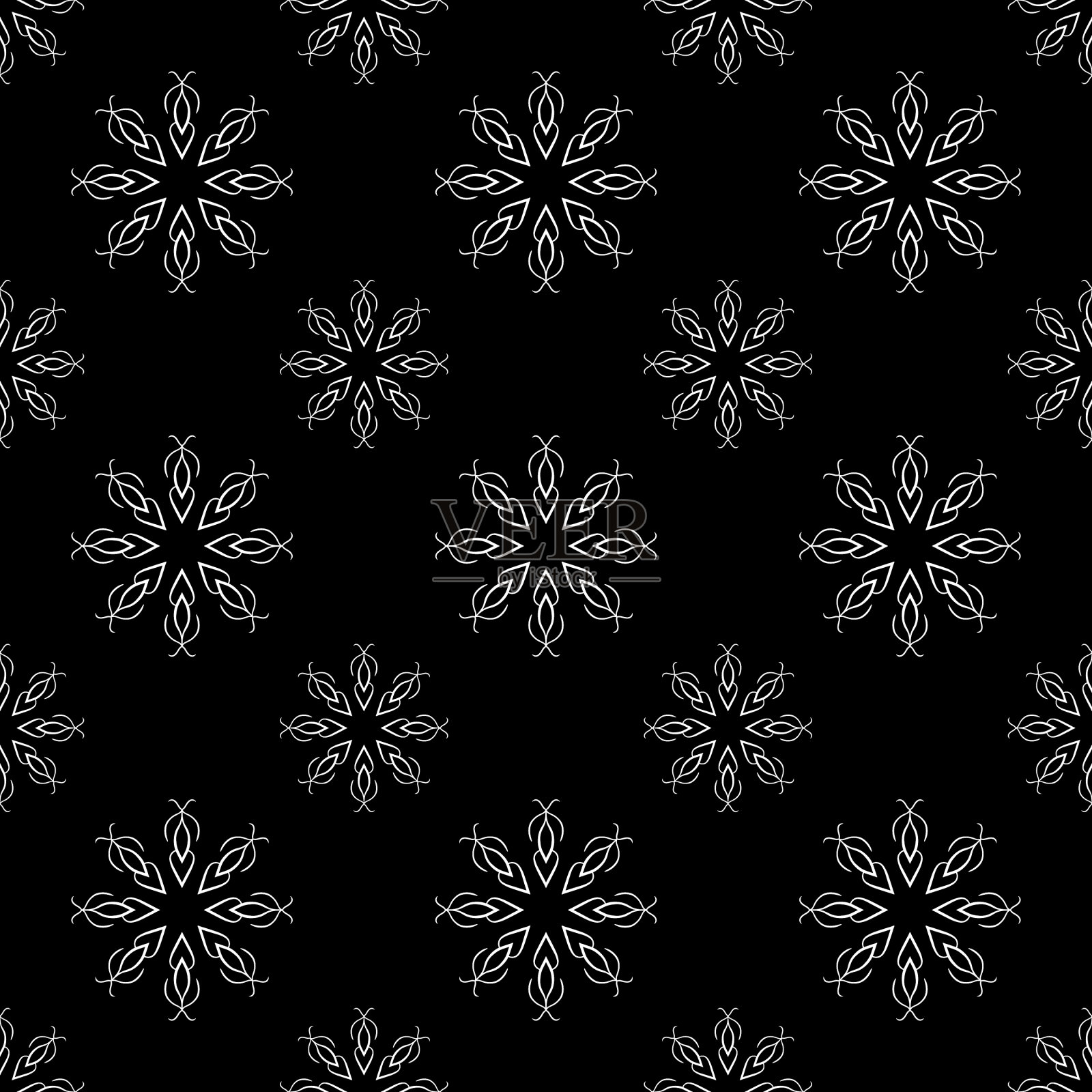 黑色和白色手绘几何和花插画图片素材