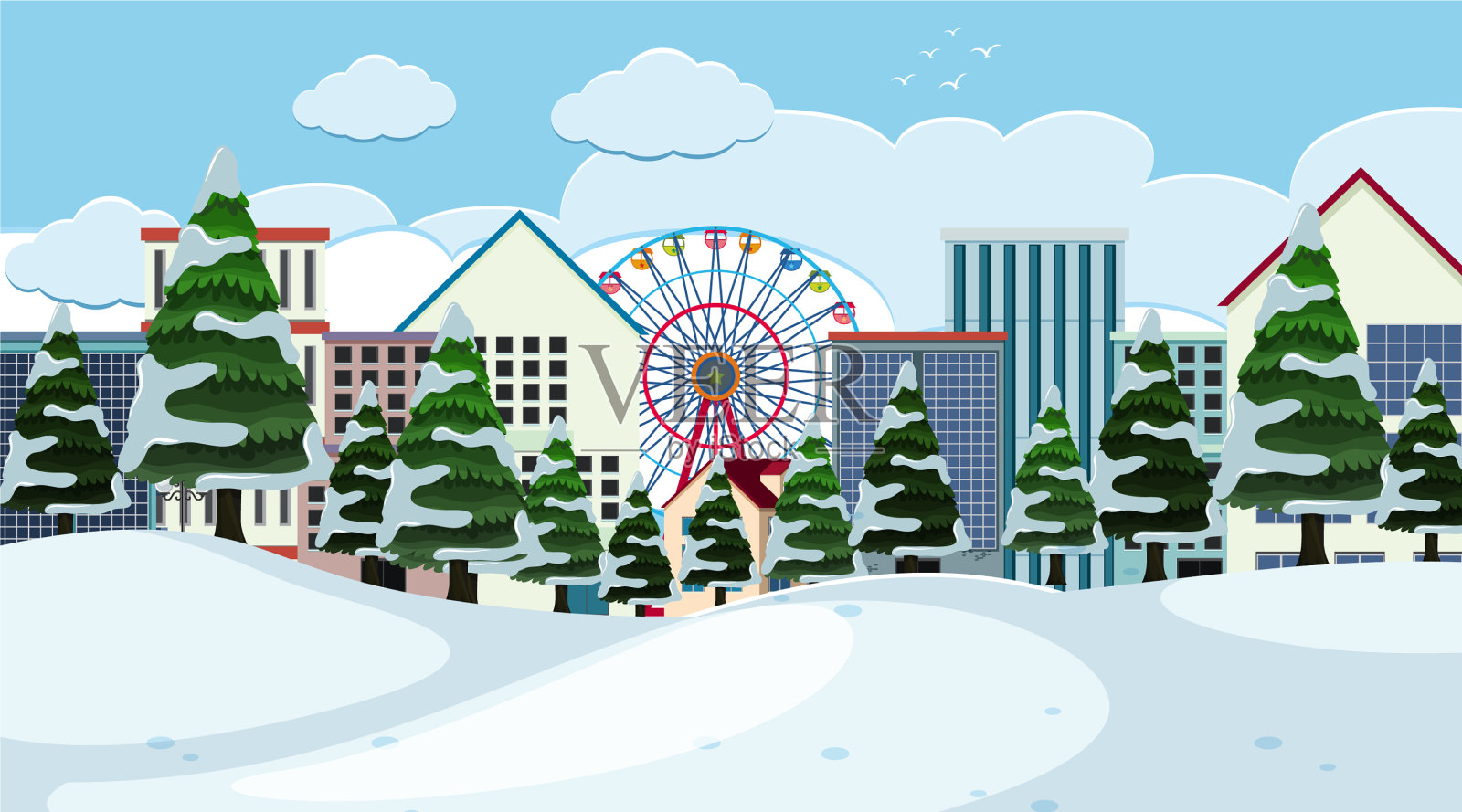 冬季城市景观背景设计插画图片素材