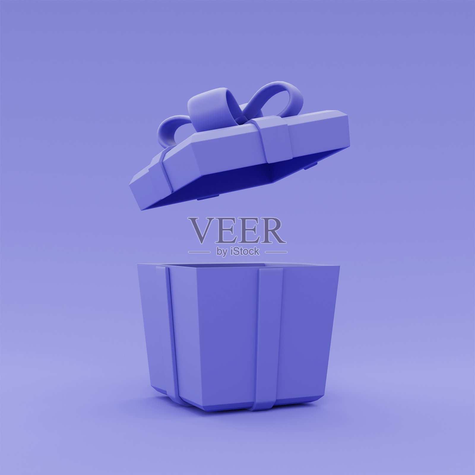 3d空白打开紫色孤立礼盒,礼盒带蝴蝶结,简约风格,3d渲染。照片摄影图片