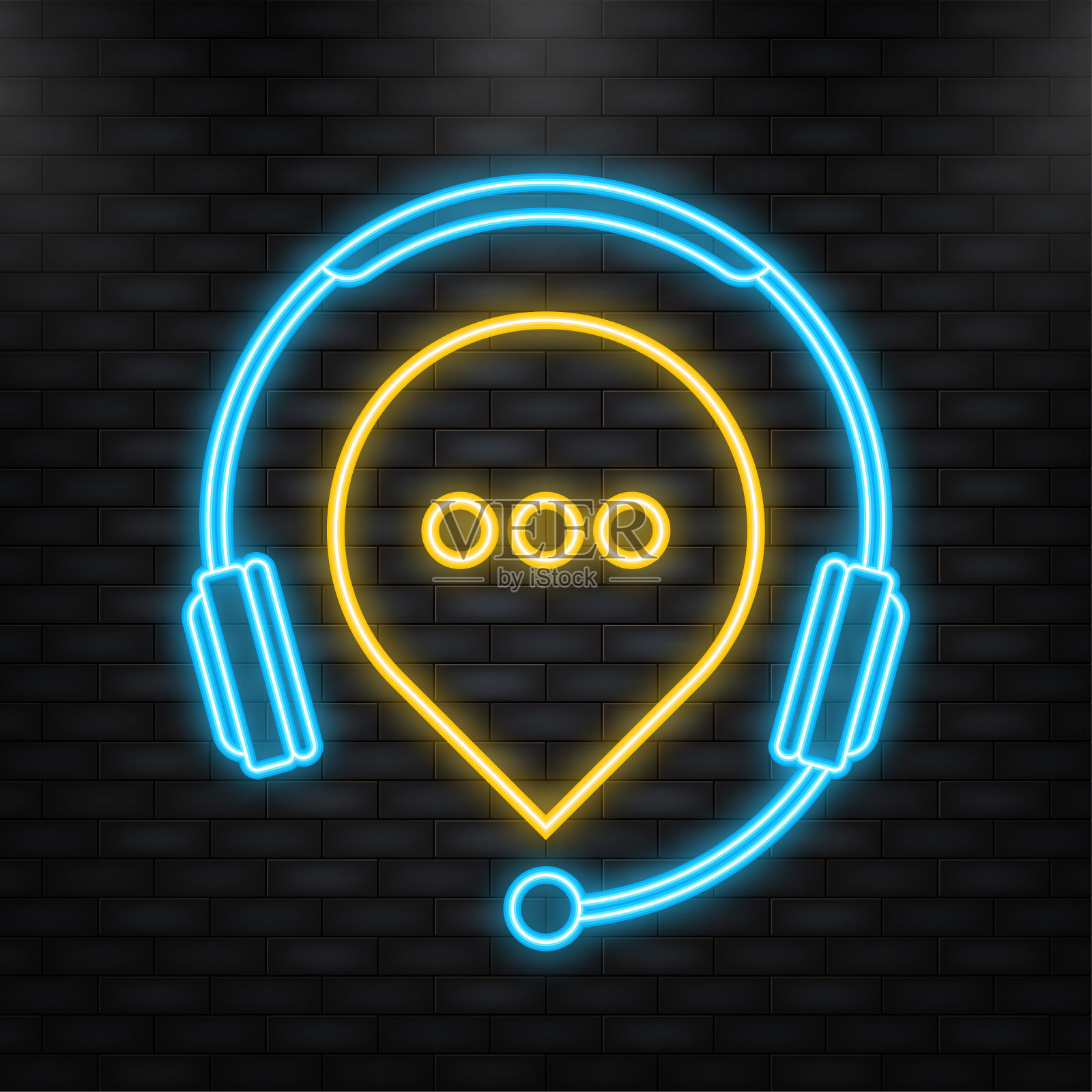 霓虹灯图标。平风格的实时聊天。在线支持呼叫中心。客户服务。客户评论。住按钮。客户支持在线服务热线插画图片素材