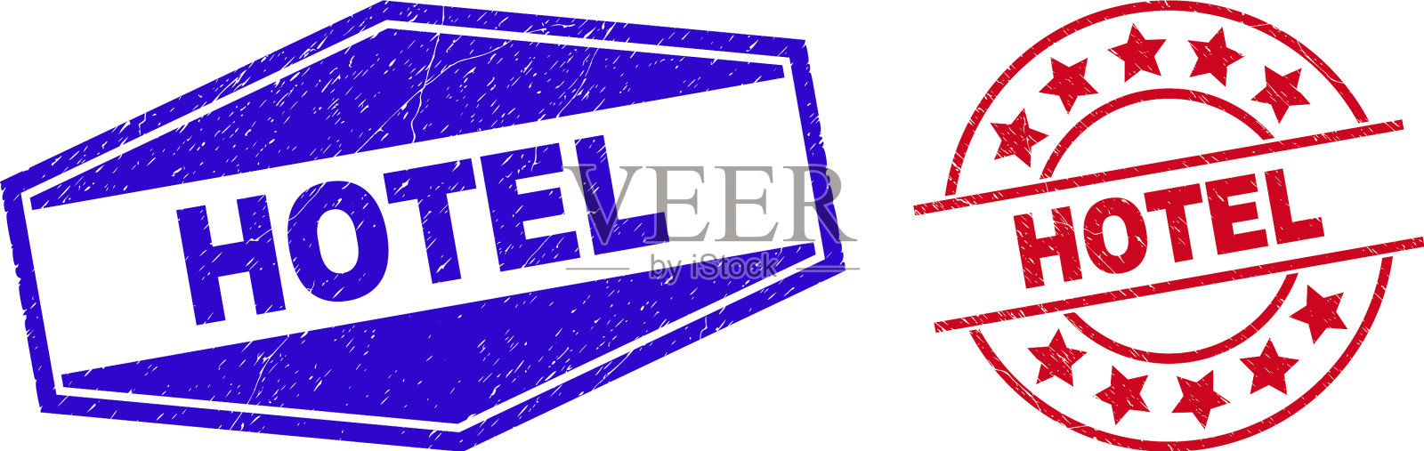 圆形和六边形的旅馆垃圾邮票插画图片素材