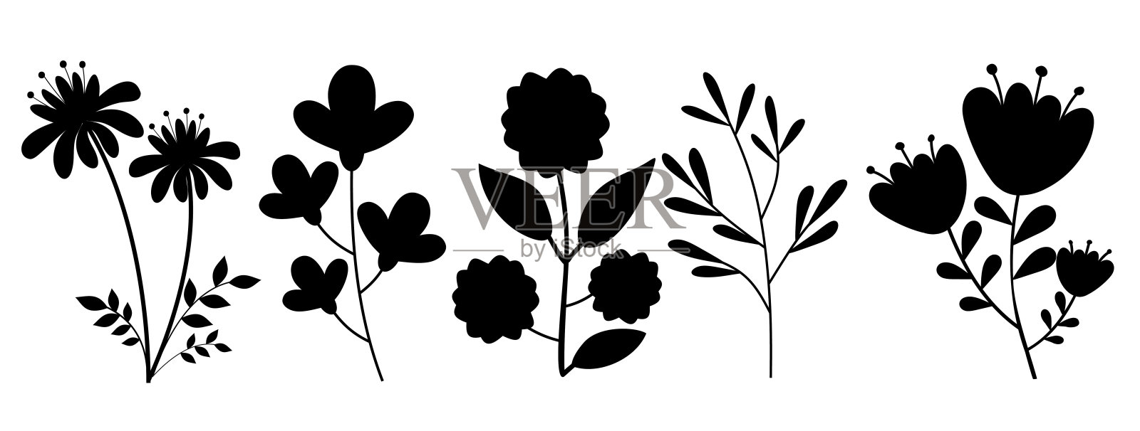 轮廓花集合插画图片素材