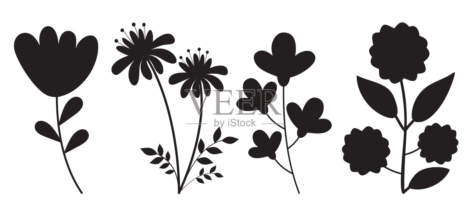 轮廓花集合插画图片素材