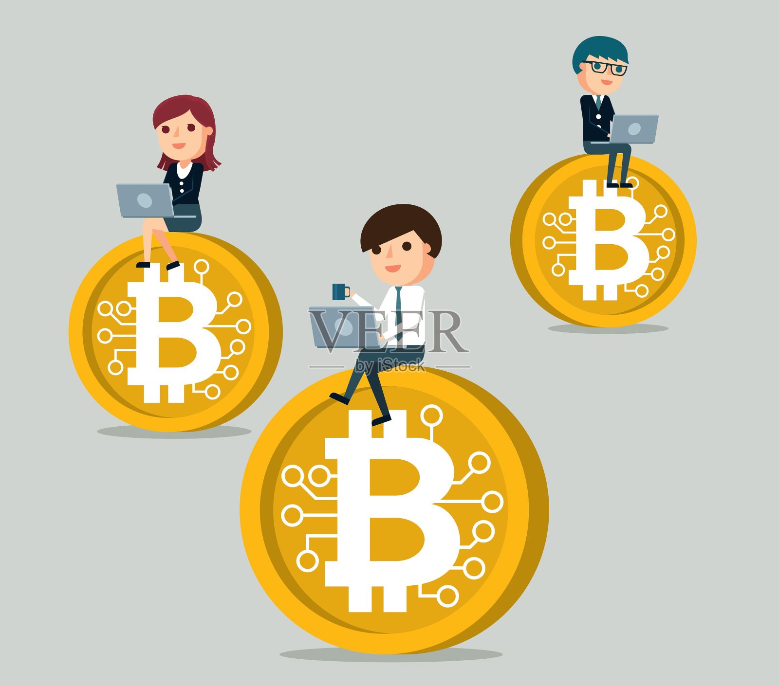 比特币的商业团队插画图片素材