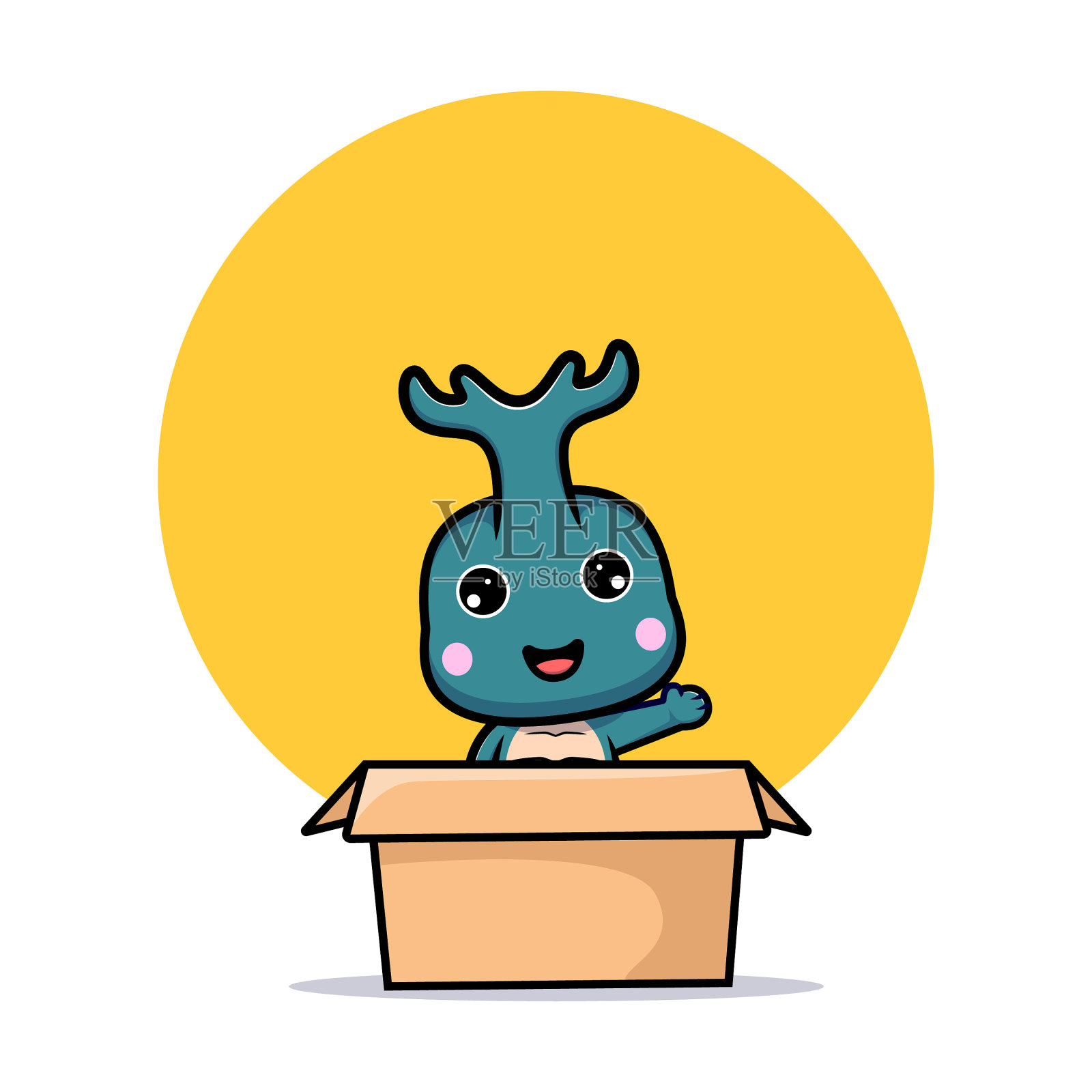 可爱的牛角甲虫人物挥手设计插画图片素材