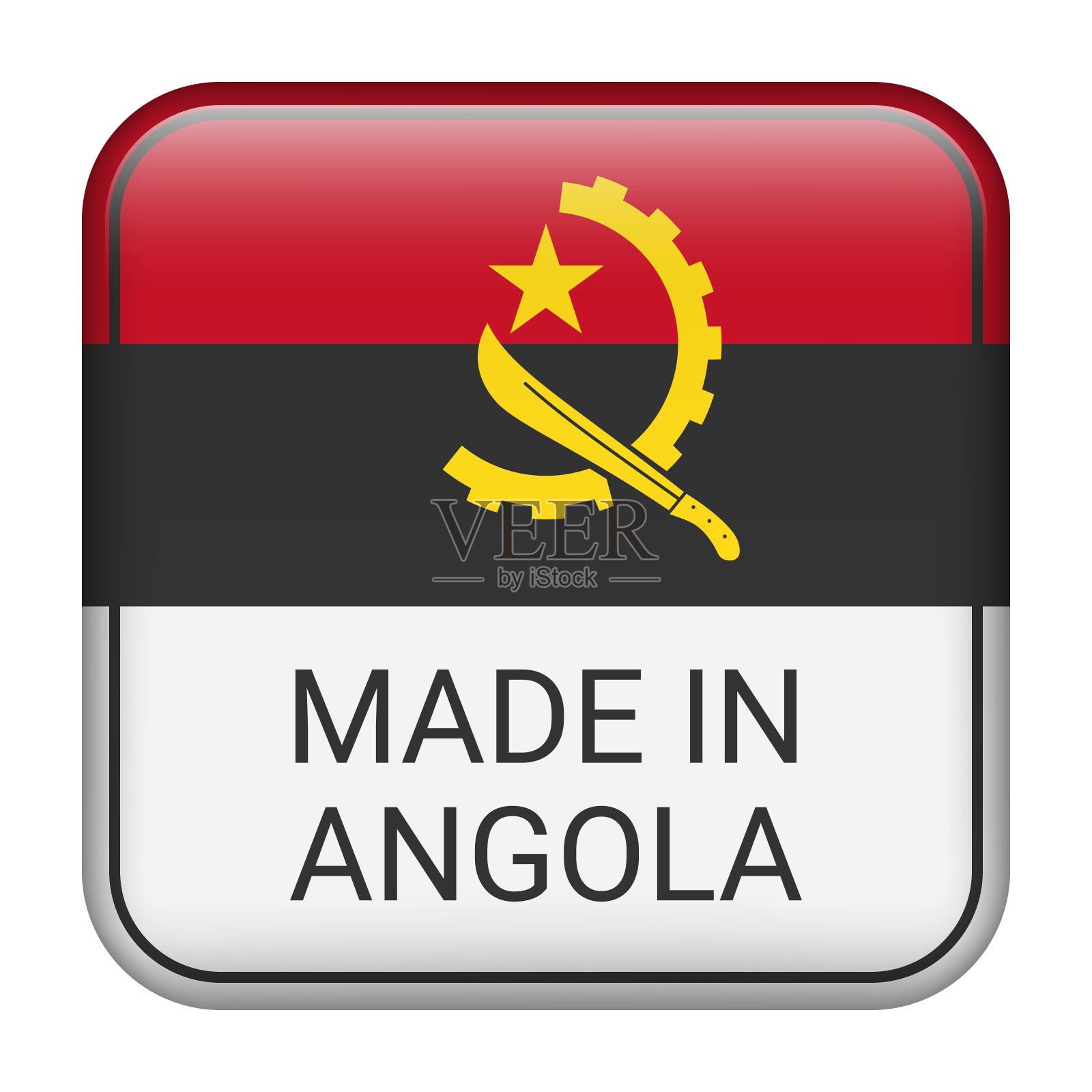在安哥拉制造徽章矢量。有星星和国旗的贴纸。标志孤立在白色背景上。插画图片素材