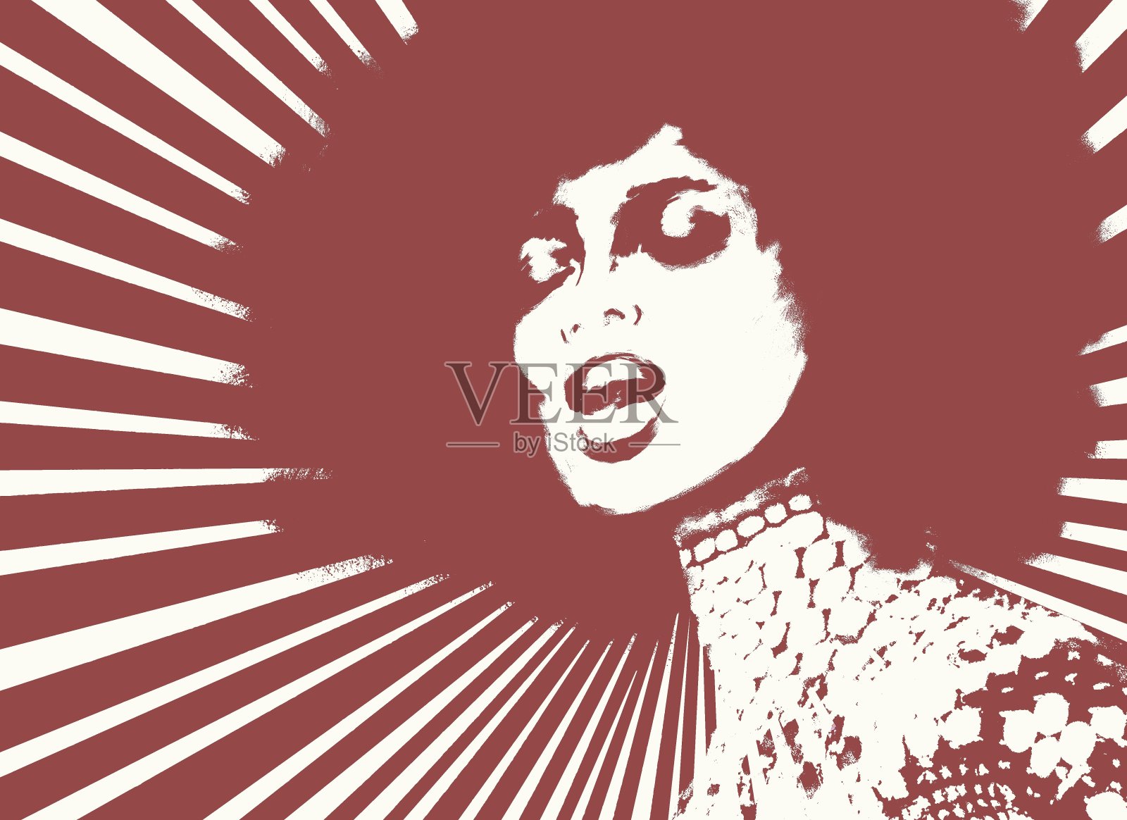 一个穿着高领连衣裙的黑皮肤歌手的肖像插画图片素材