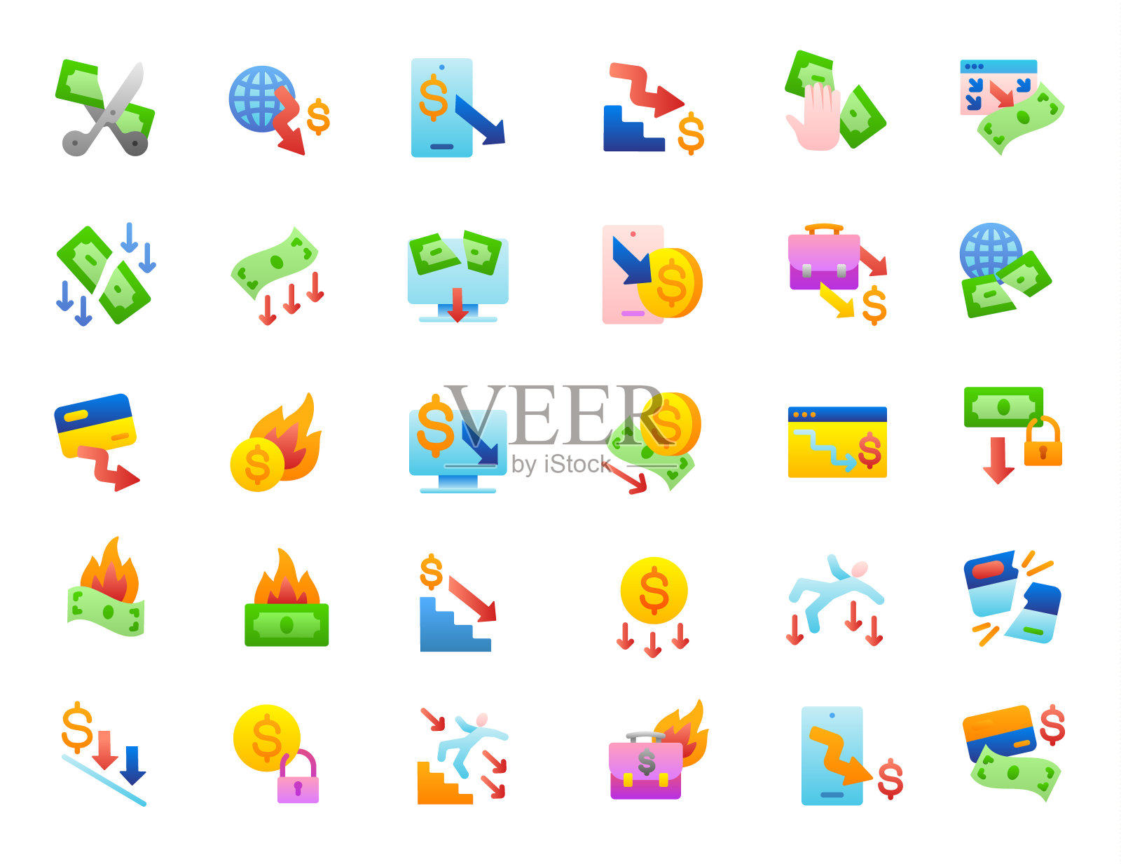 破产平面渐变图标集插画图片素材