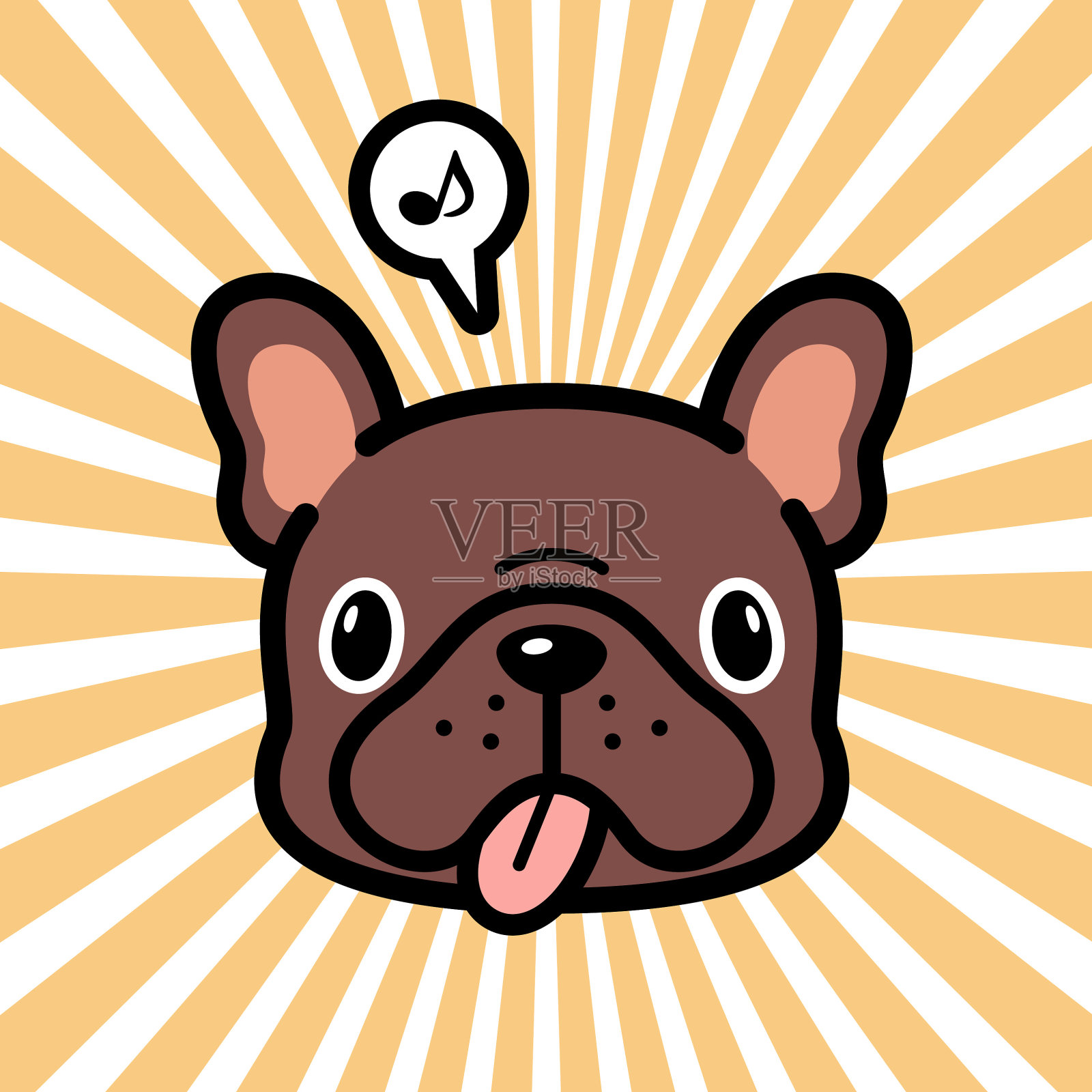 可爱的角色设计的法国斗牛犬小狗伸出舌头插画图片素材