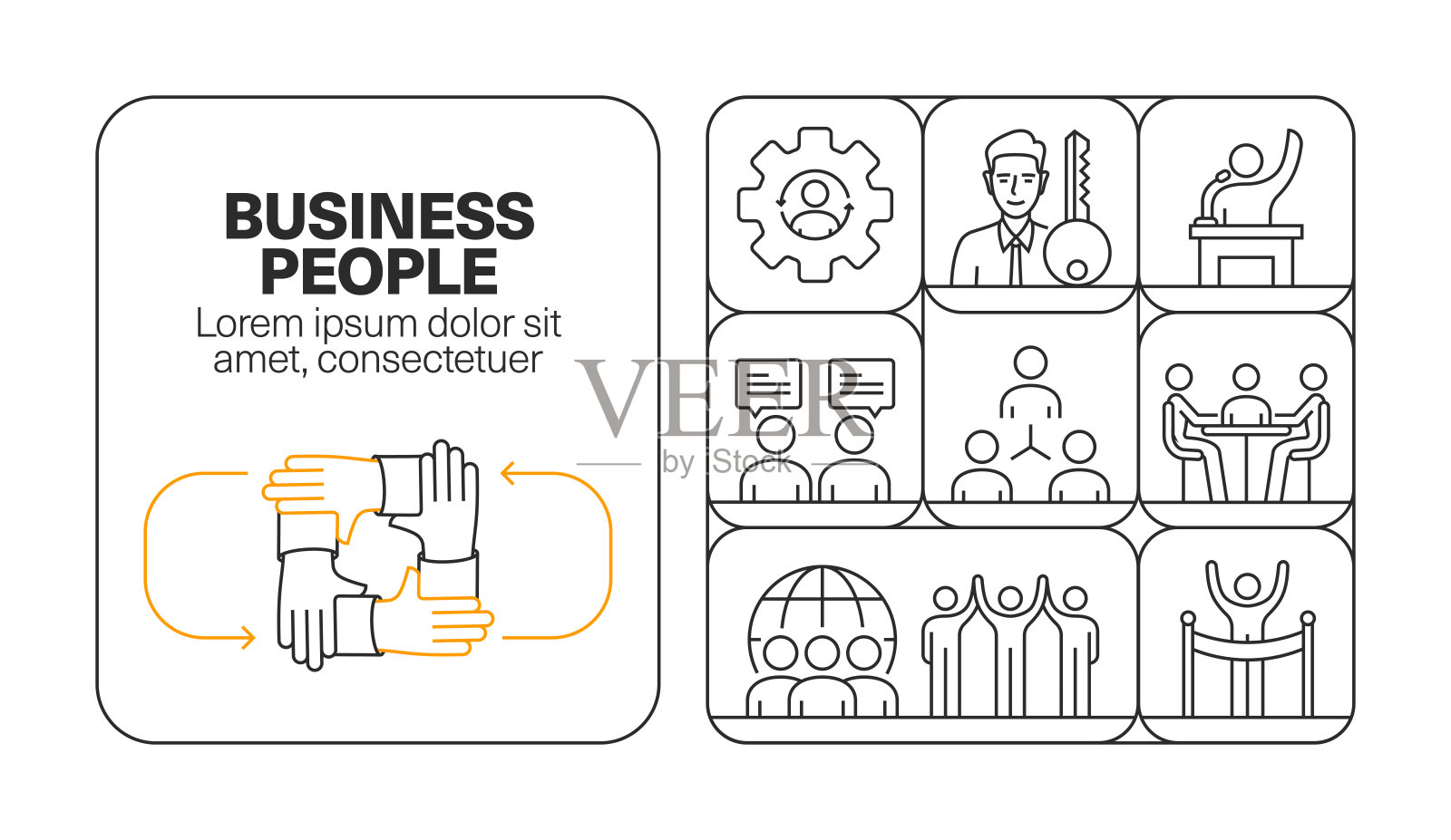 商业人士横幅线图标集设计插画图片素材