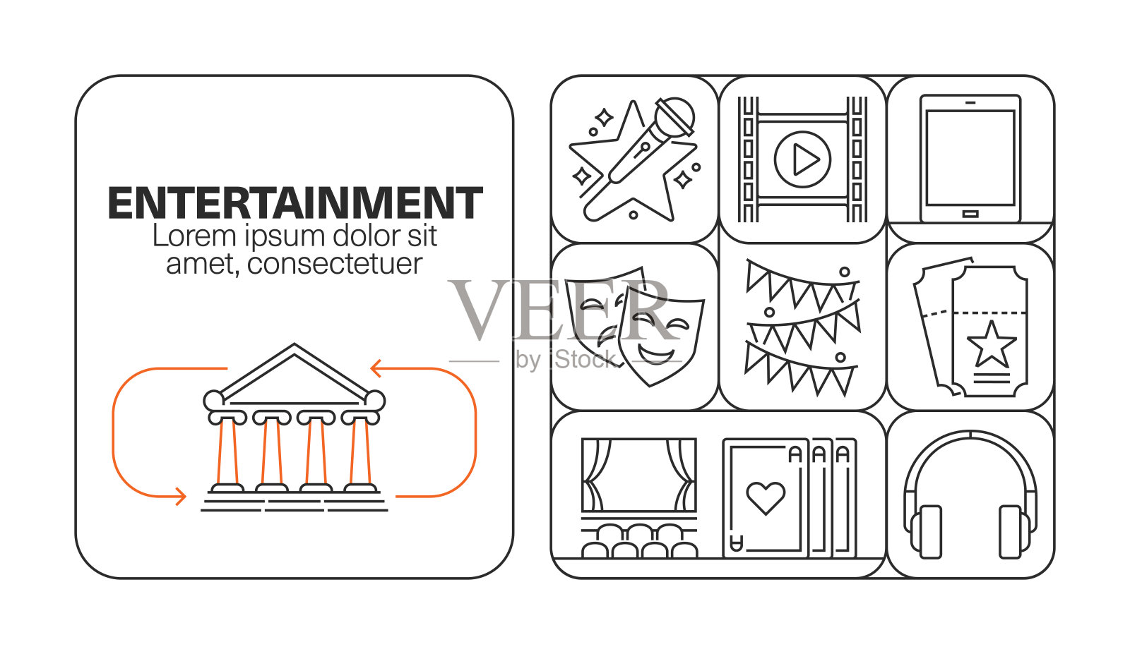 娱乐横幅线图标集设计插画图片素材