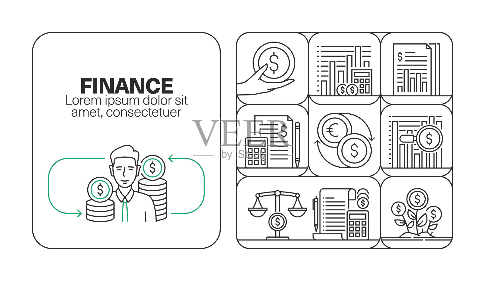 金融横幅线图标集设计插画图片素材