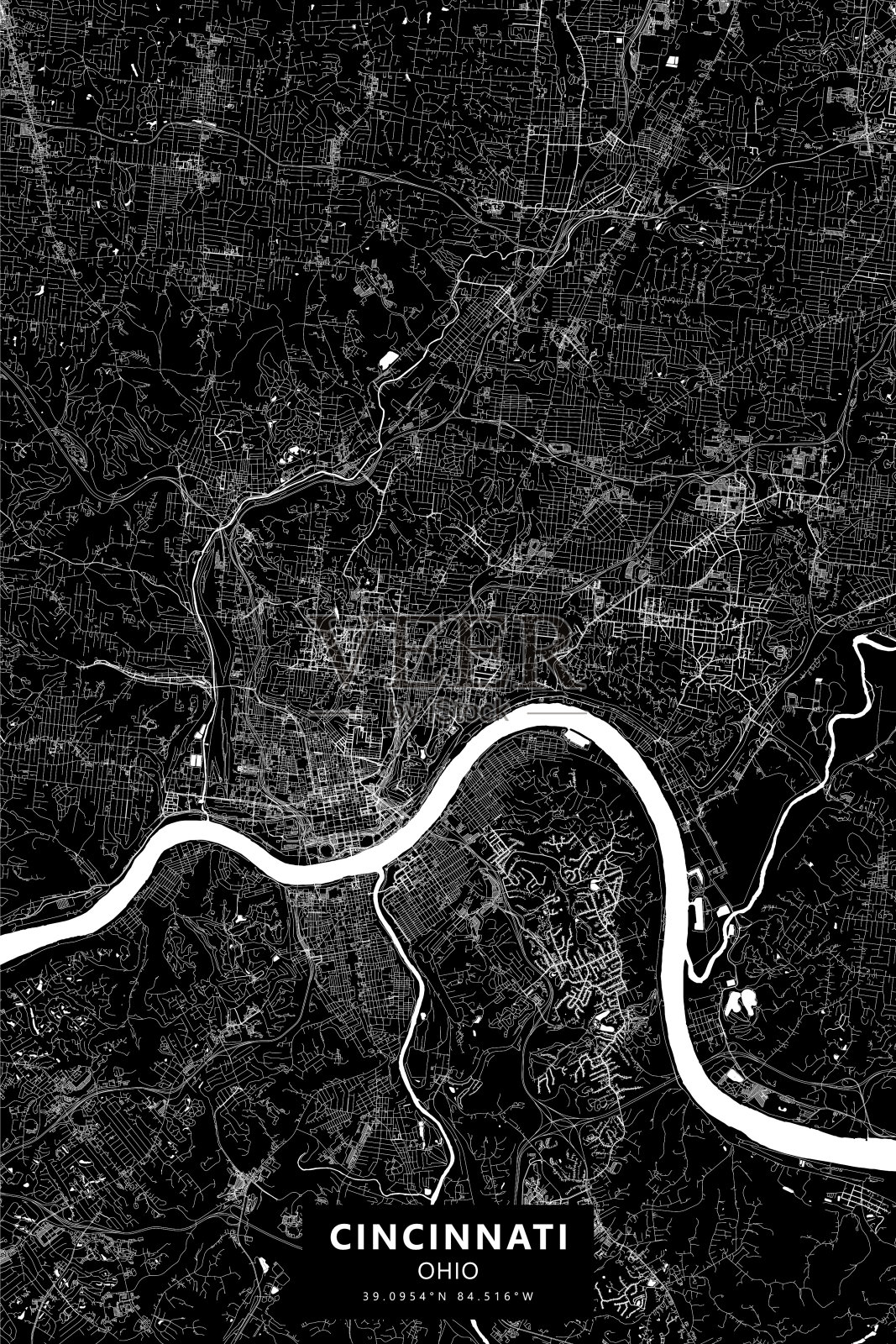 辛辛那提,俄亥俄州,美国矢量地图插画图片素材