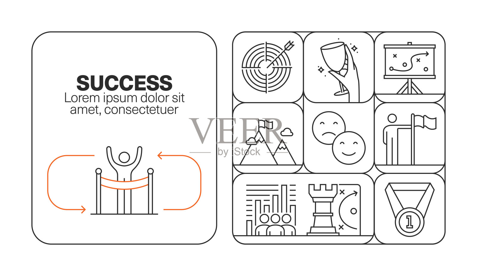 成功的横幅线图标集设计插画图片素材