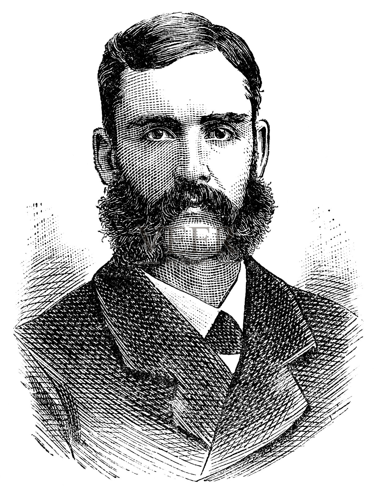 一个中年男子的肖像- 19世纪插画图片素材