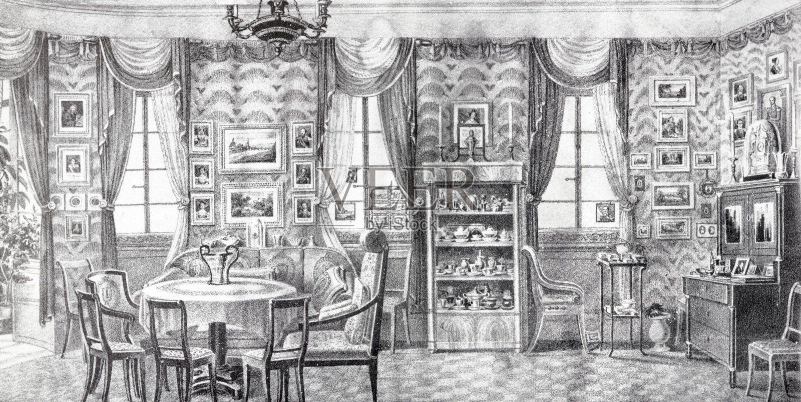 斯图加特,一位上流社会女士的沙龙插画图片素材