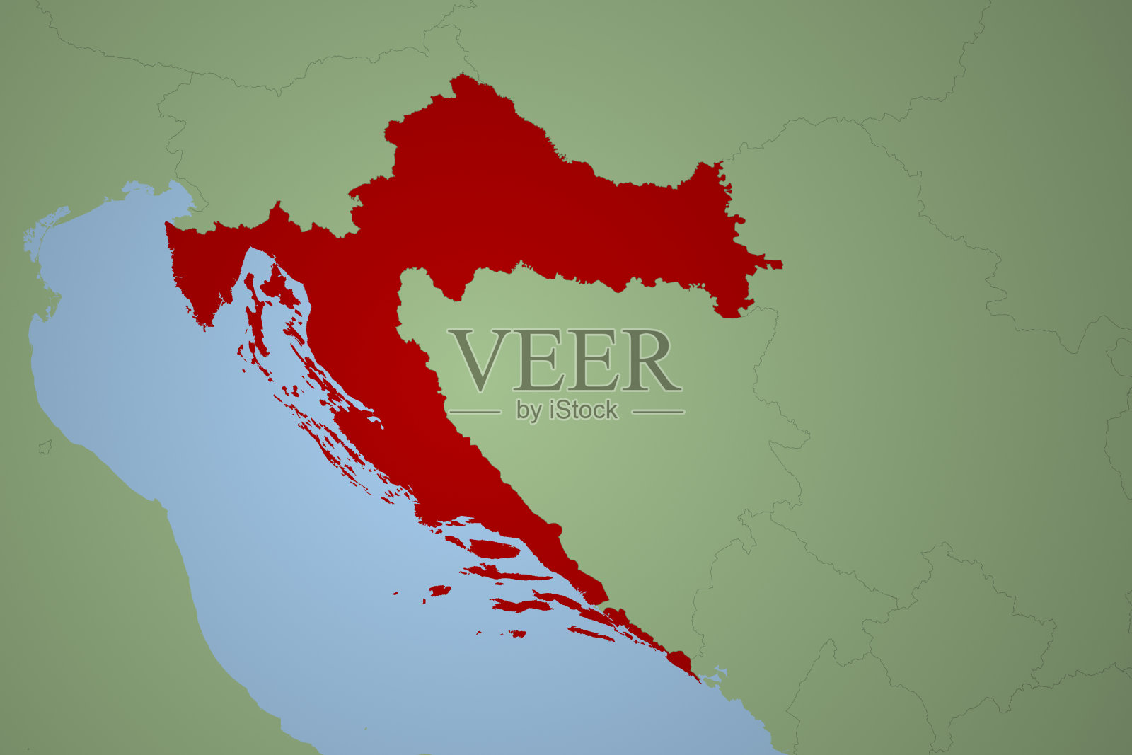 欧洲地图系列与克罗地亚,绿色插画图片素材