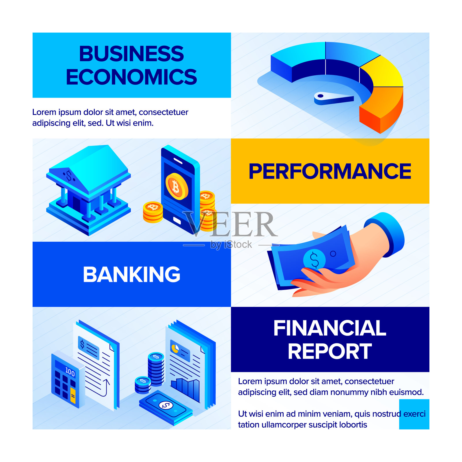 矢量插图商业经济等距图标和三维横幅设计。插画图片素材
