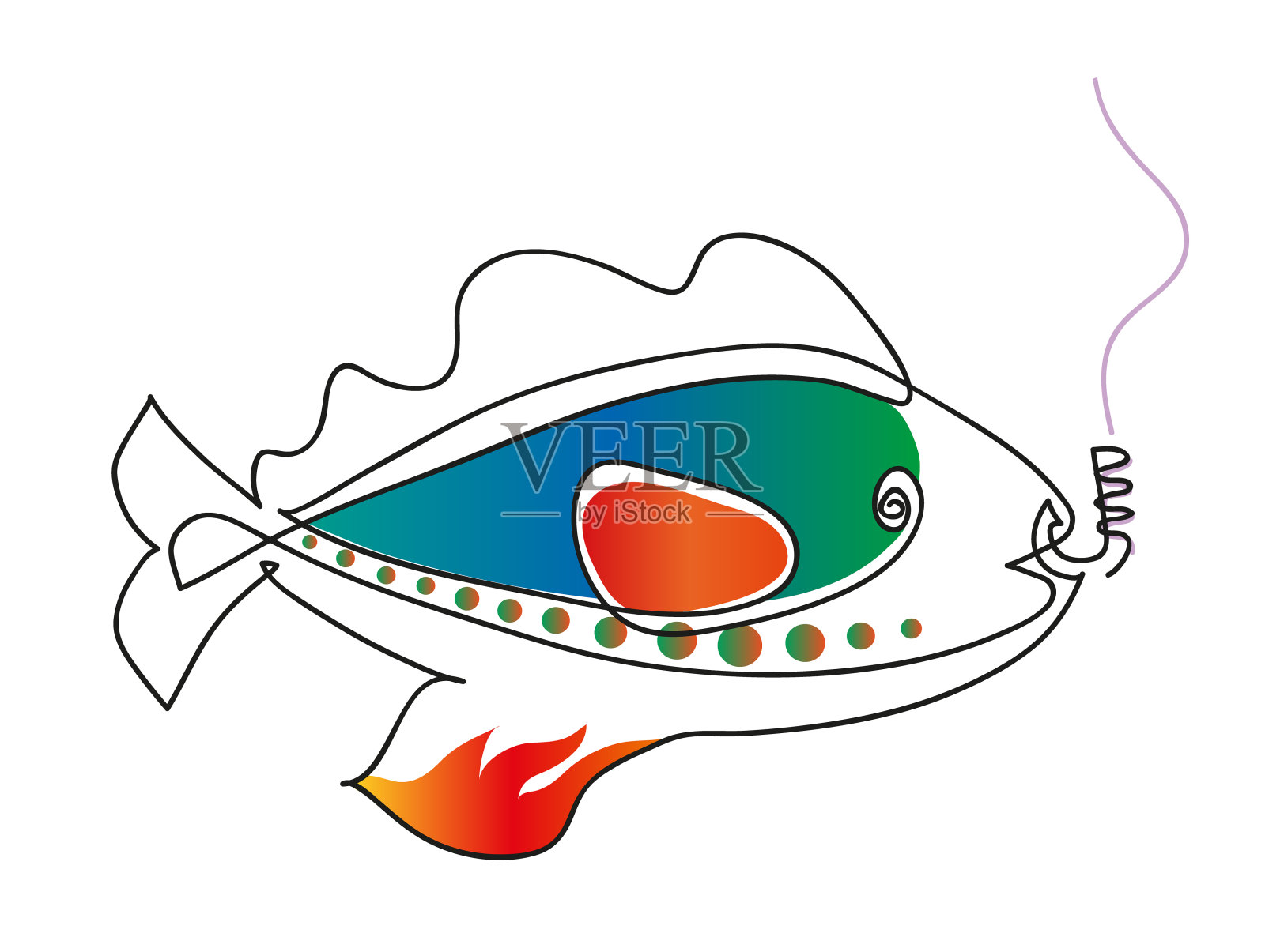 鱼和肉的线条图插画图片素材