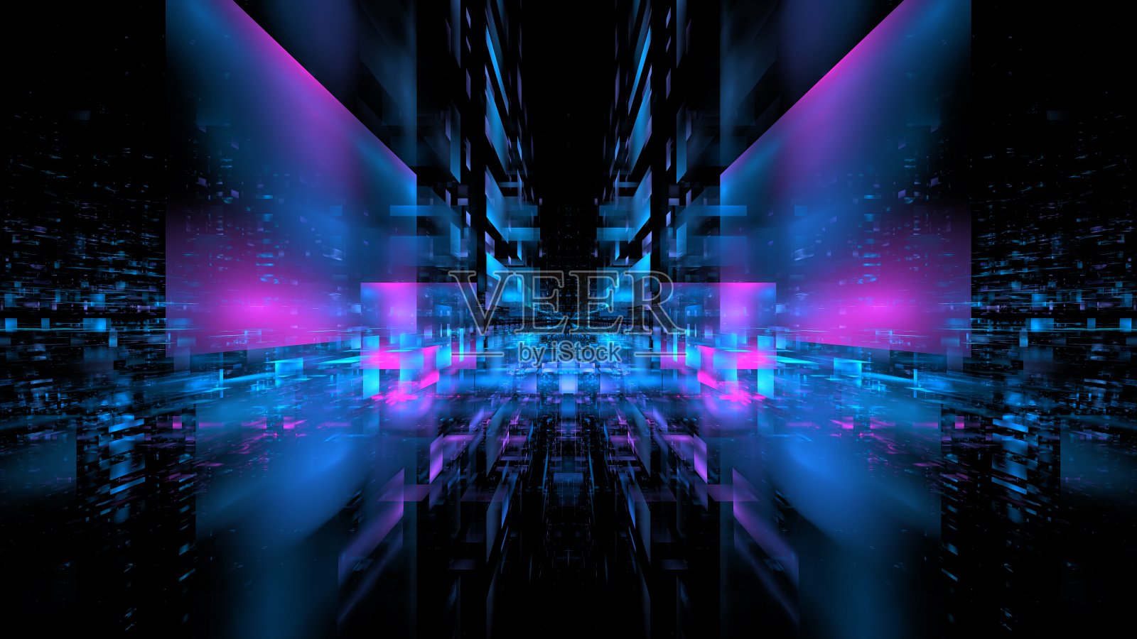 技术抽象未来光未来科学背景。概念蓝色科技透视现代数字空间。三维渲染照片摄影图片