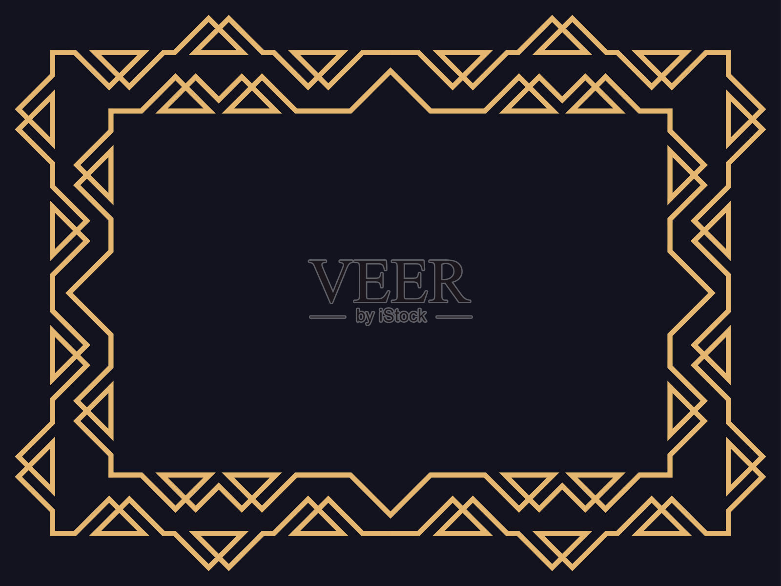 装饰艺术框架。复古线性边框在黑色背景上的金色。为邀请函、传单和贺卡设计一个模板。二十世纪二、三十年代的风格。矢量图插画图片素材