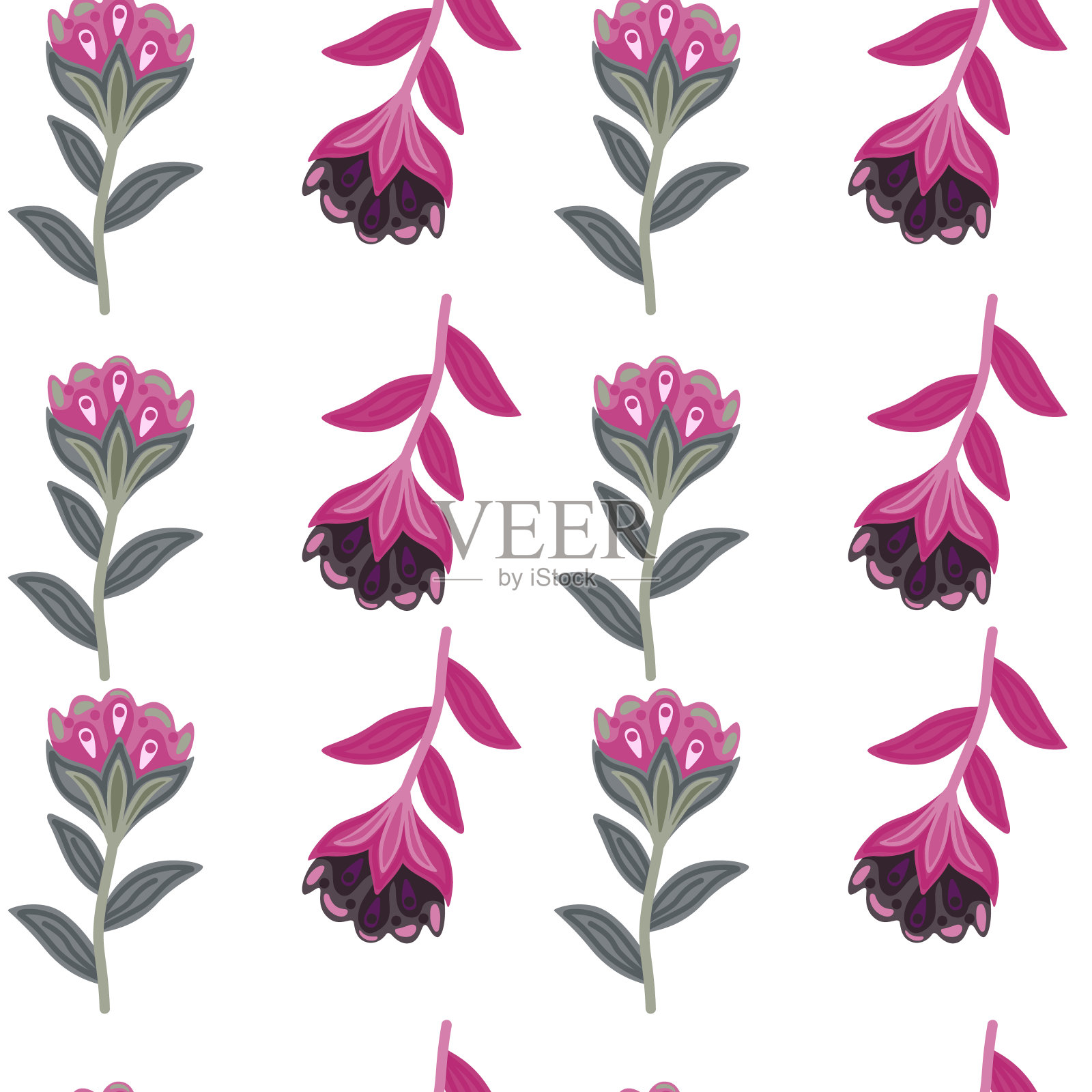 创意花风格的无缝图案。手绘植物插图。抽象花卉壁纸。插画图片素材