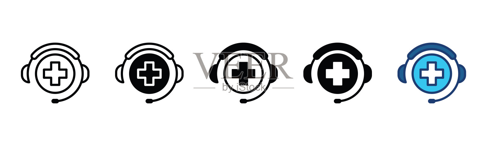 医疗支持服务图标集。医院或诊所支持图标标志。紧急呼叫中心,聊天,消息的医院符号在线和平面风格。矢量图图标素材