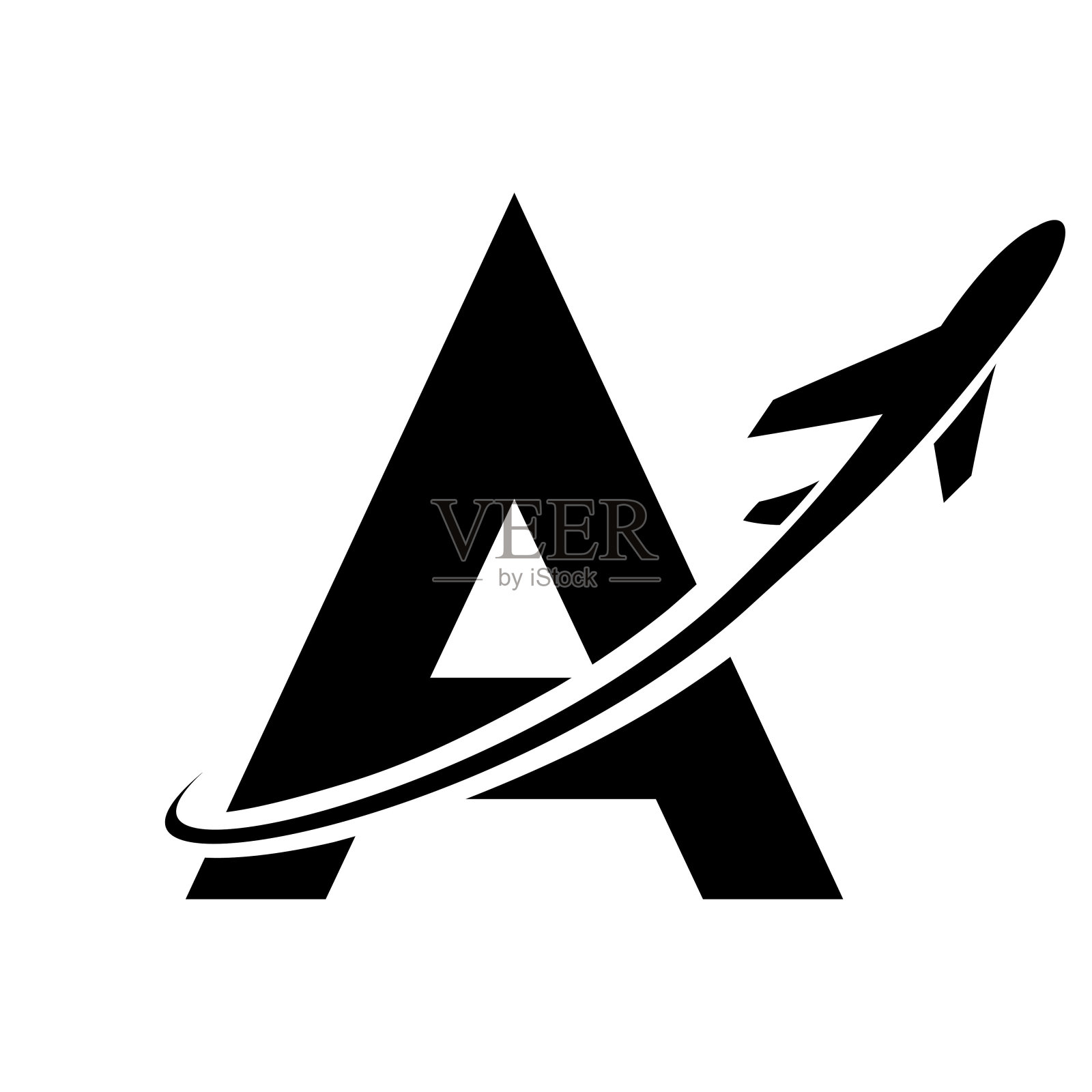 黑色大写字母A图标与飞机插画图片素材