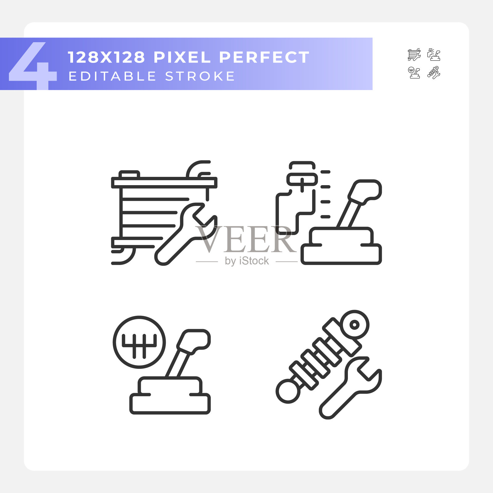 可编辑像素完美的汽车维修和服务图标集插画图片素材