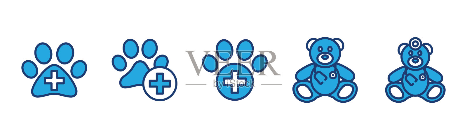 动物和宠物医院或诊所图标矢量。兽医医院,狗和猫爪与红十字图标符号。医疗矢量图图标素材