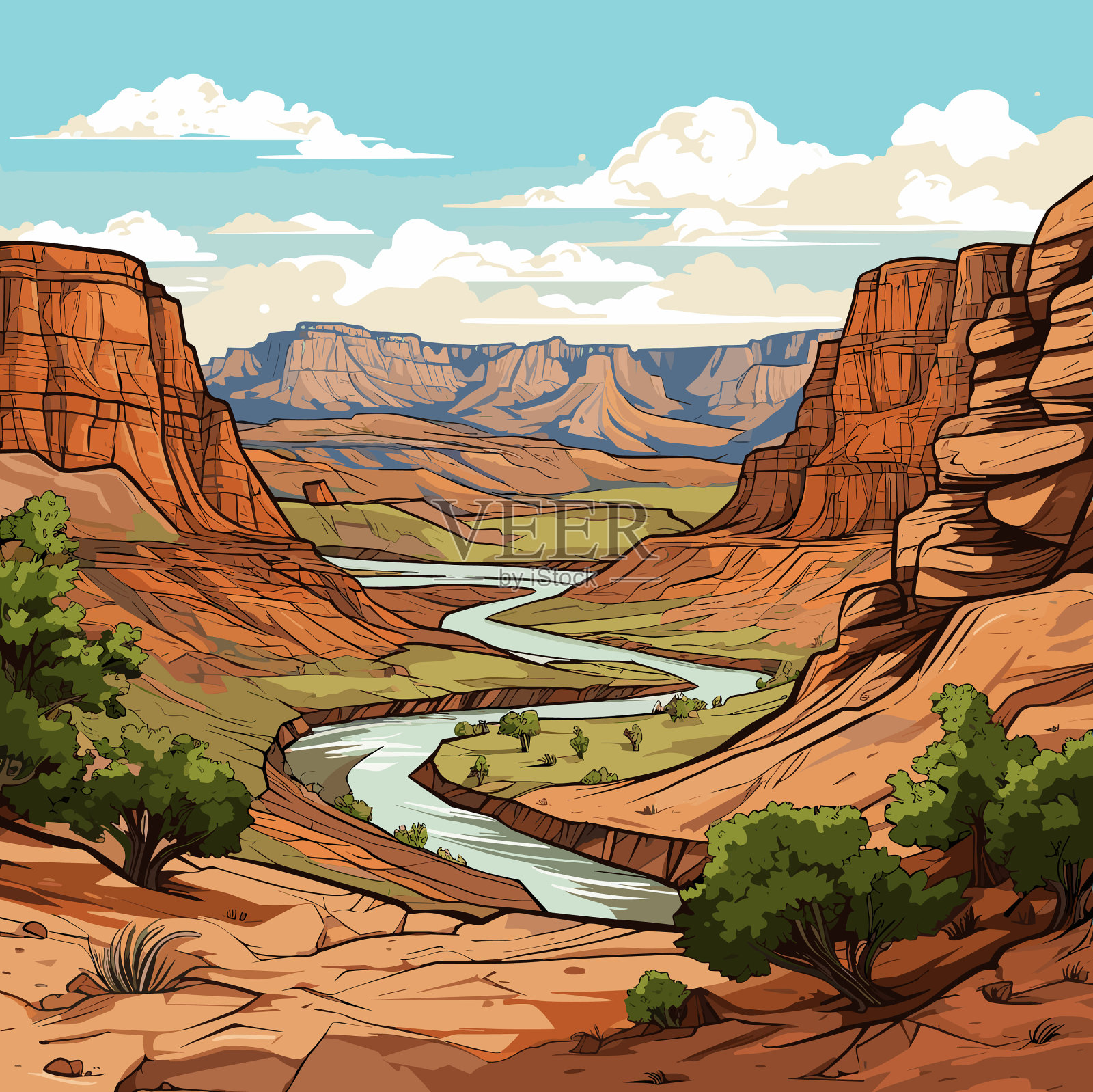 大峡谷大峡谷手绘漫画插画图片素材