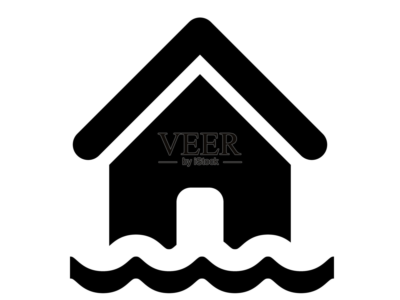 房屋在洪水,自然灾害,洪水和保险的概念。黑白线艺术风格,透明背景上的可编辑矢量文件。保险的概念插画图片素材