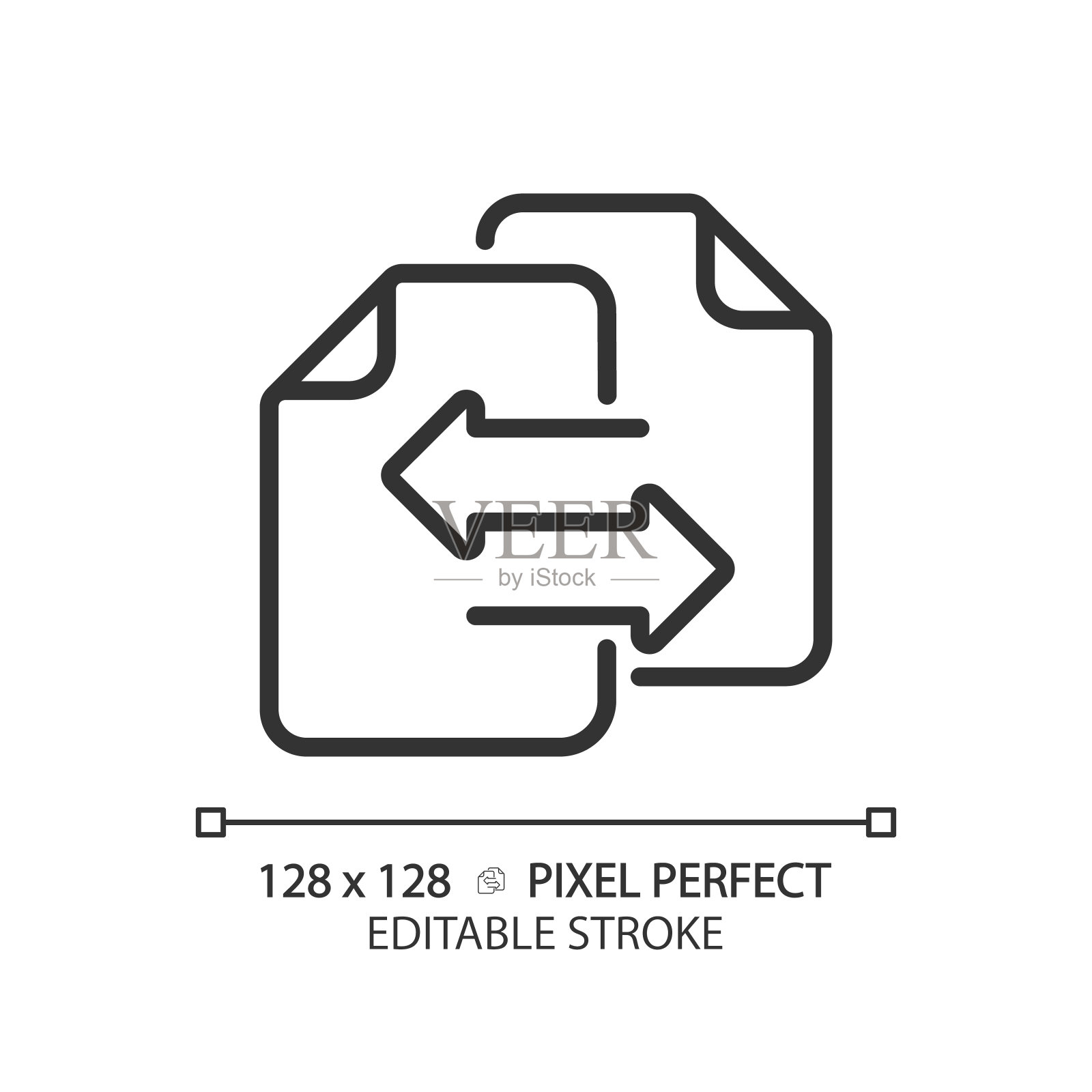 2D可编辑的细线黑色文档与箭头图标插画图片素材