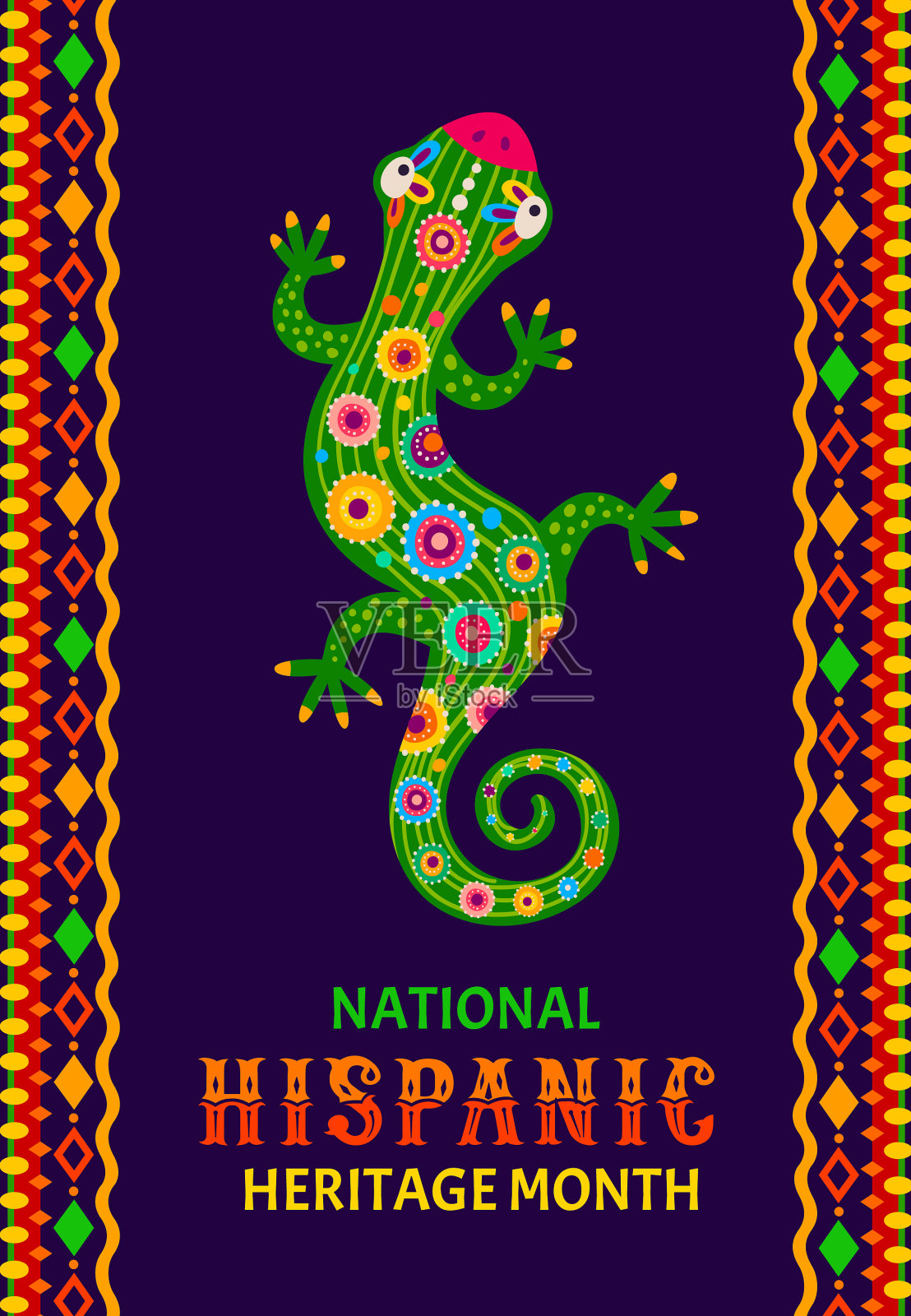 蜥蜴民族装饰,西班牙民族遗产插画图片素材