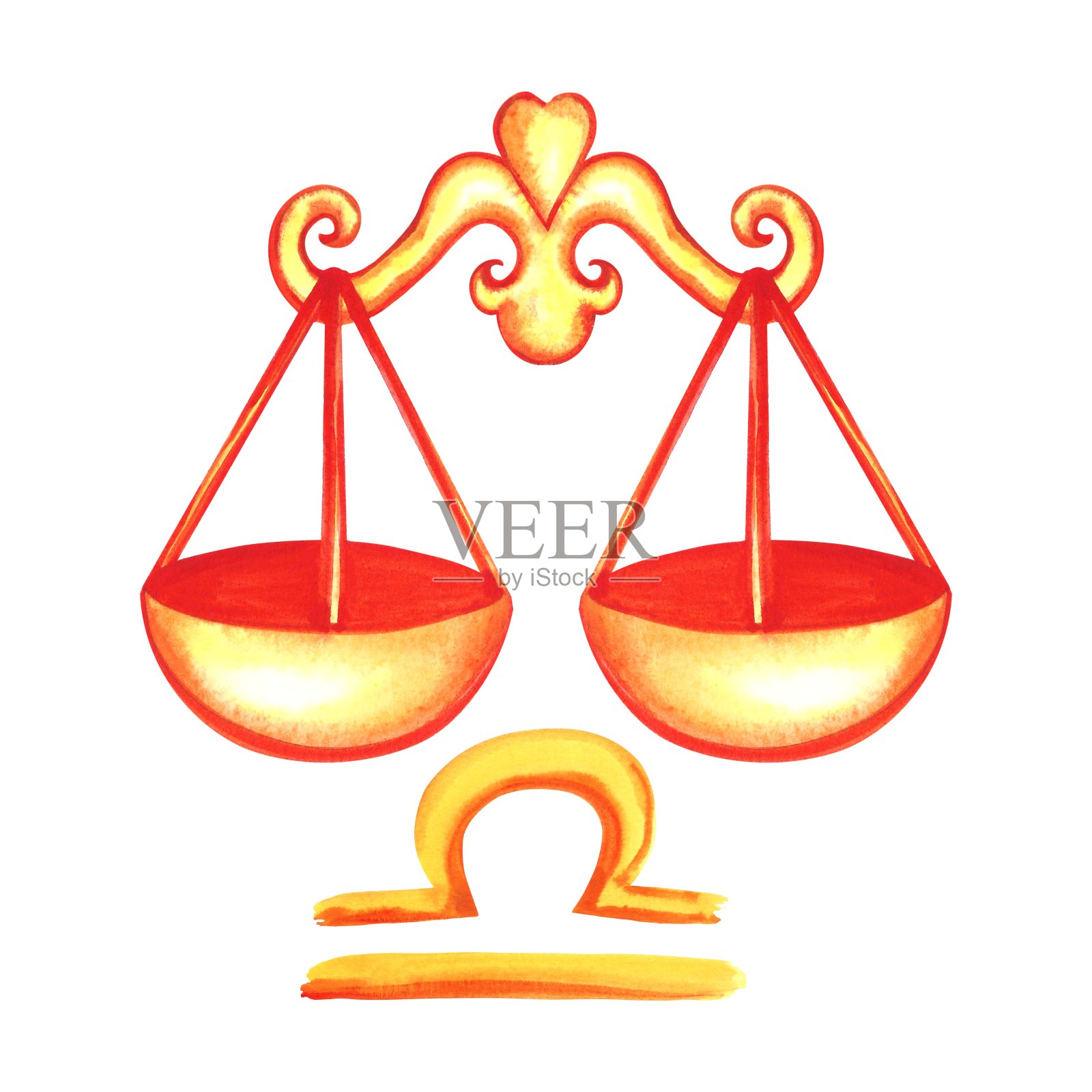 天秤座。星座的星座。水彩画是手绘的。艺术,色彩,彩色插图。隔离。用于星象预测、日历、印刷品。插画图片素材