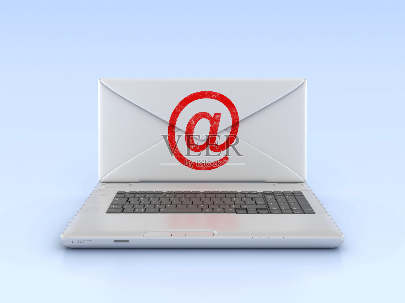 3D电子邮件信封与电脑笔记本电脑照片摄影图片