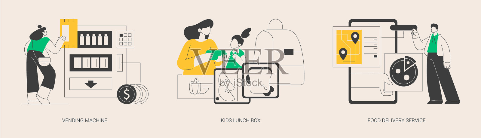 拿走午餐和零食的抽象概念插画图片素材