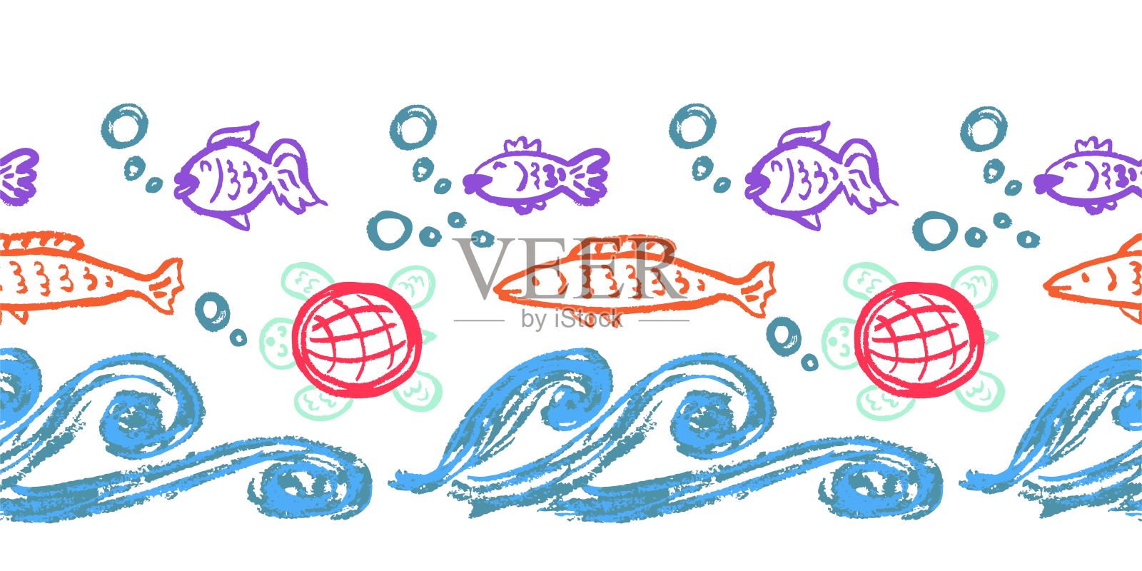 可爱的无缝边界。用蜡笔画画。设计用于造纸、织物、室内装饰等用途插画图片素材