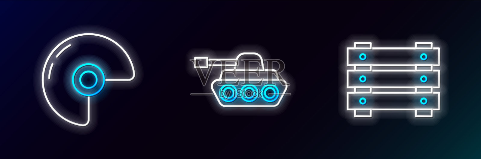 设置线军用弹药箱头盔和坦克插画图片素材