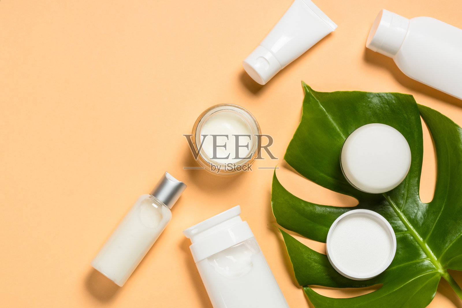 天然化妆品的颜色背景。照片摄影图片