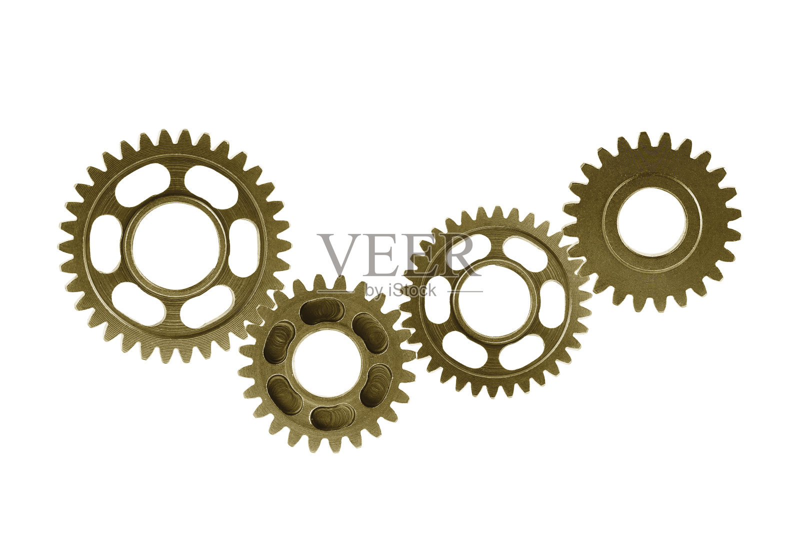 白色背景金属齿轮隔离发动机汽车和自行车,团队合作的经营理念。照片摄影图片
