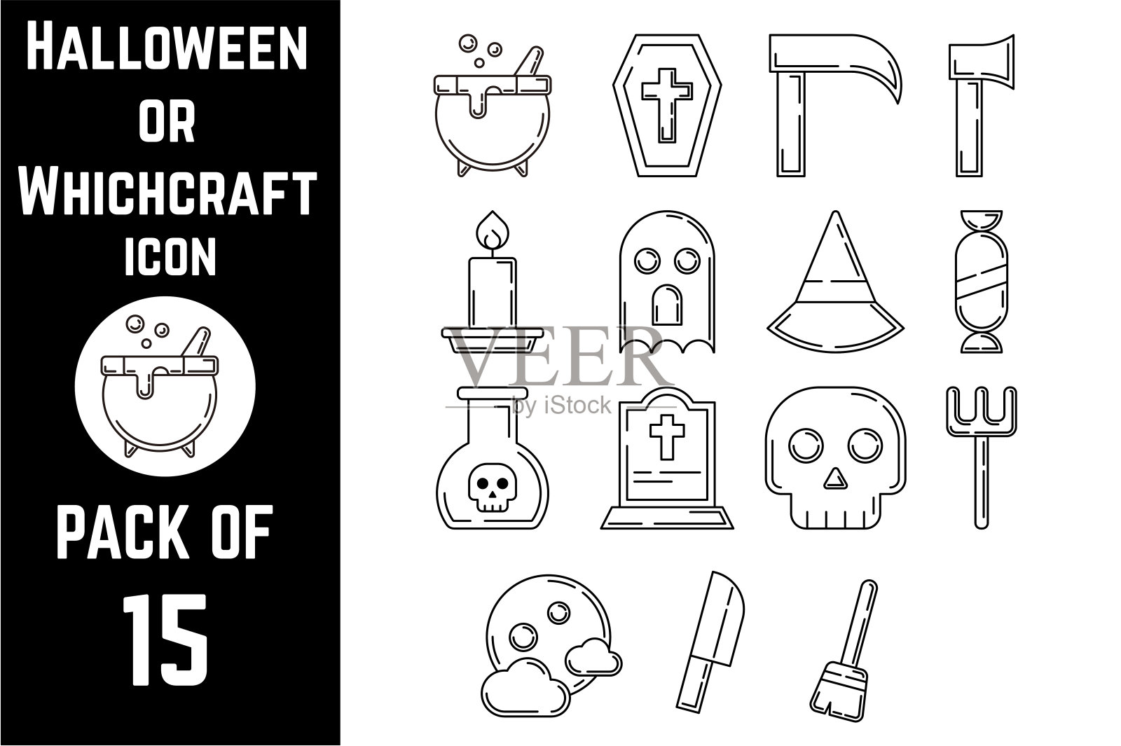 万圣节或工艺图标包包线艺术矢量模板插画图片素材