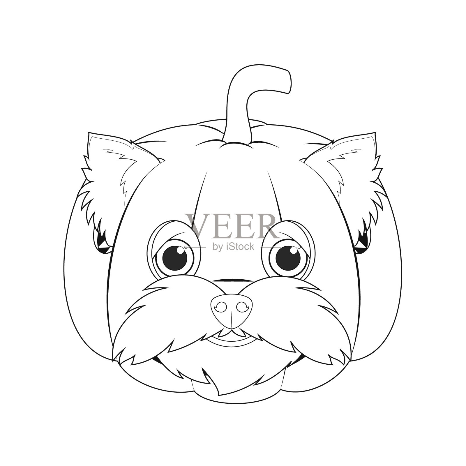 万圣节贺卡的着色。约克夏梗狗打扮成南瓜插画图片素材