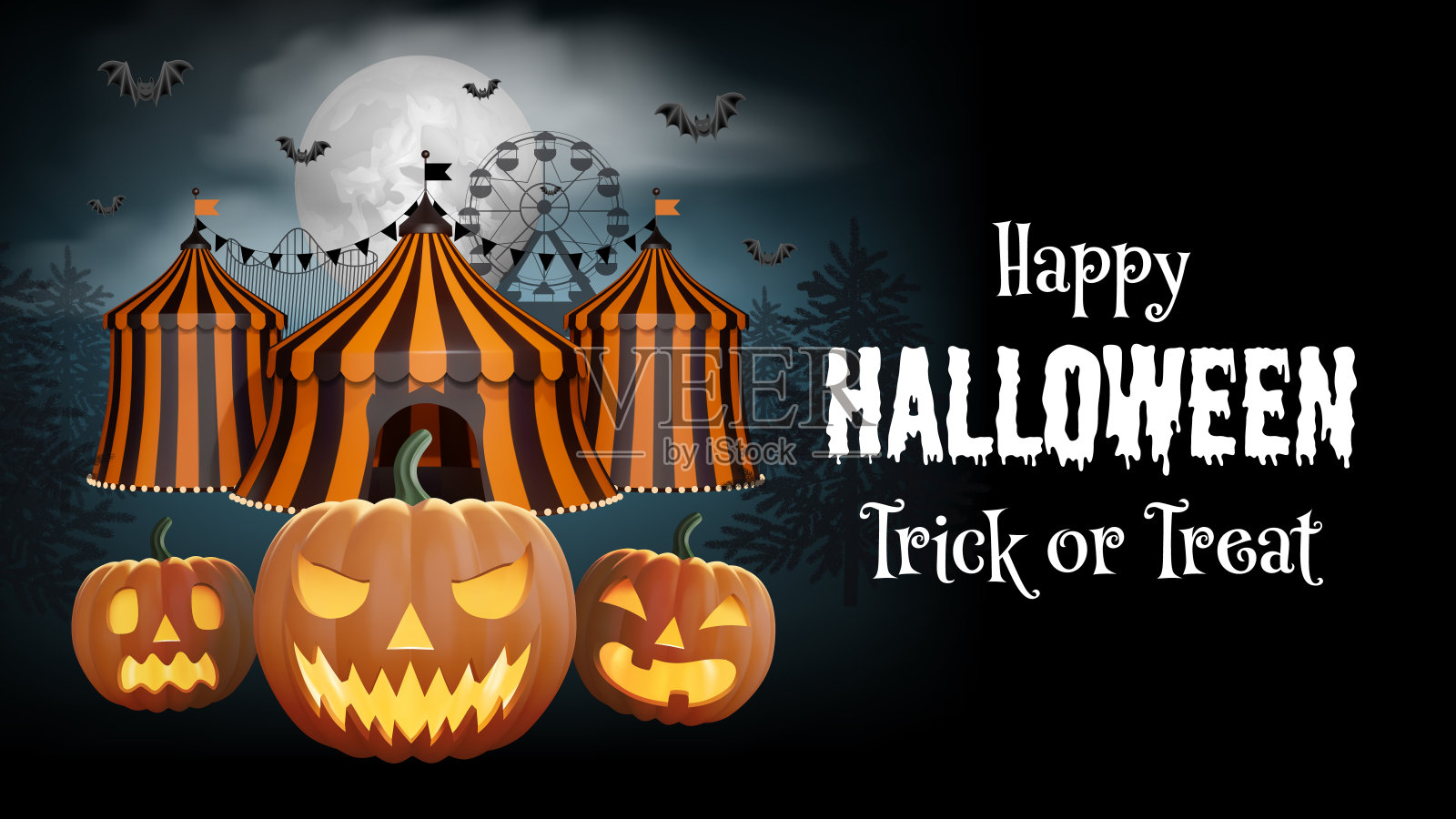 万圣节背景与南瓜和马戏团与橙色和黑色条纹插画图片素材