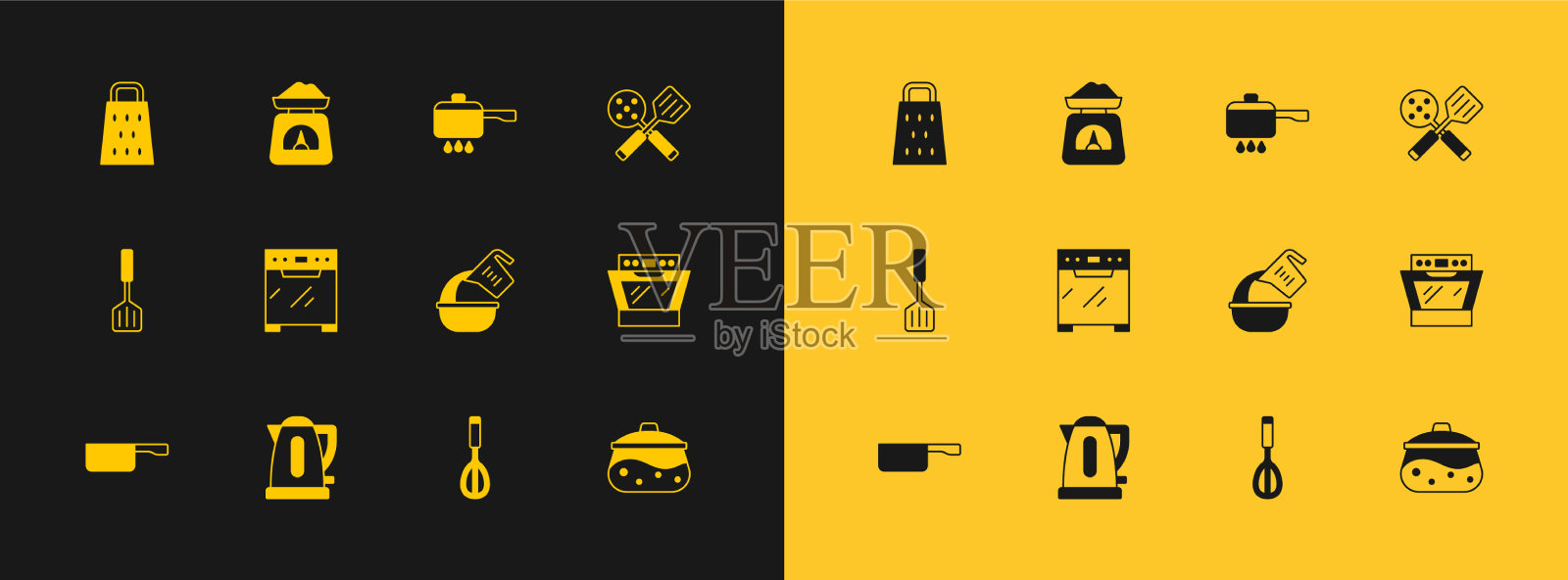 设置抹刀,电水壶,量杯和插画图片素材